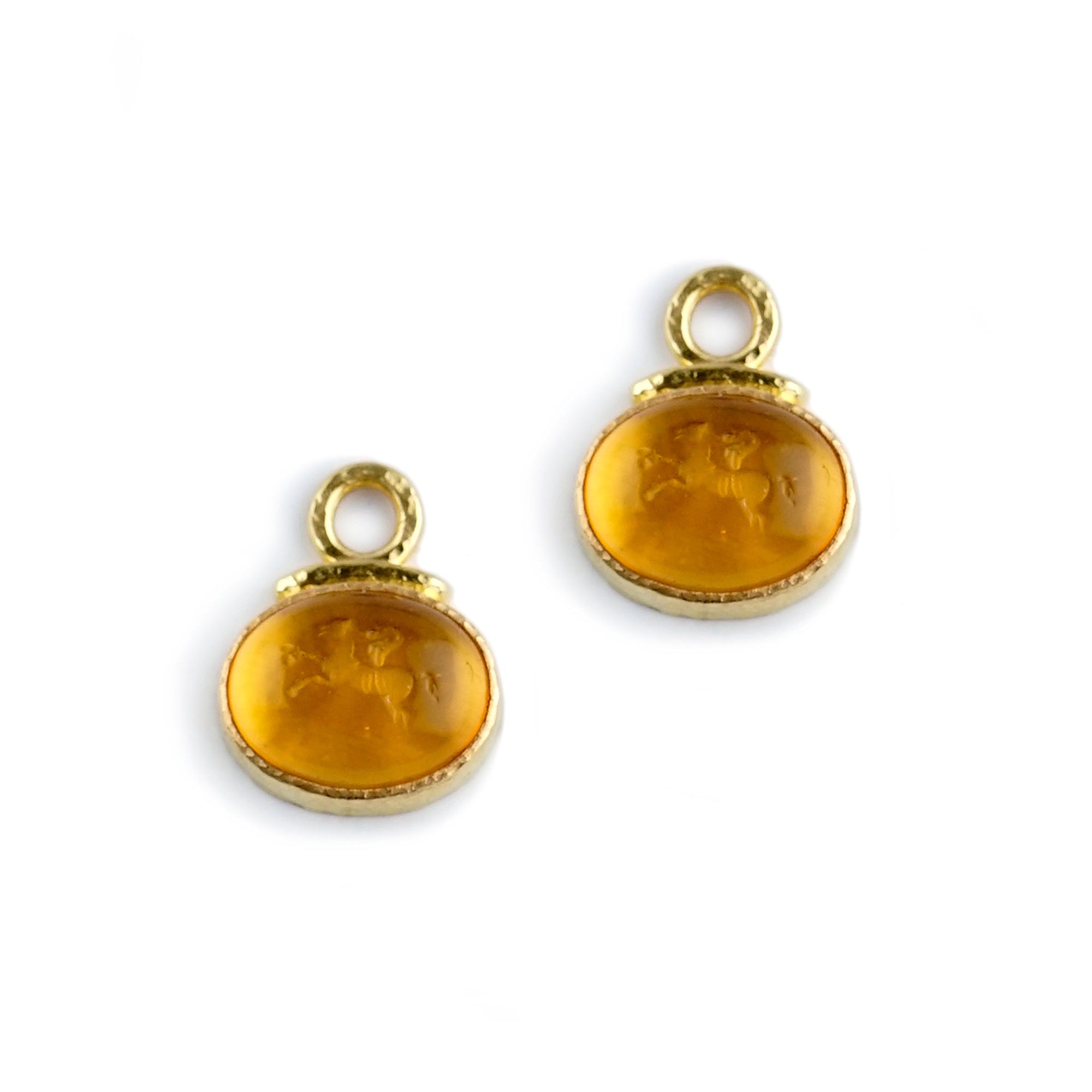 Elizabeth Locke Light Amber 'Cab Equestrian' Earring Charms in Yellow Gold