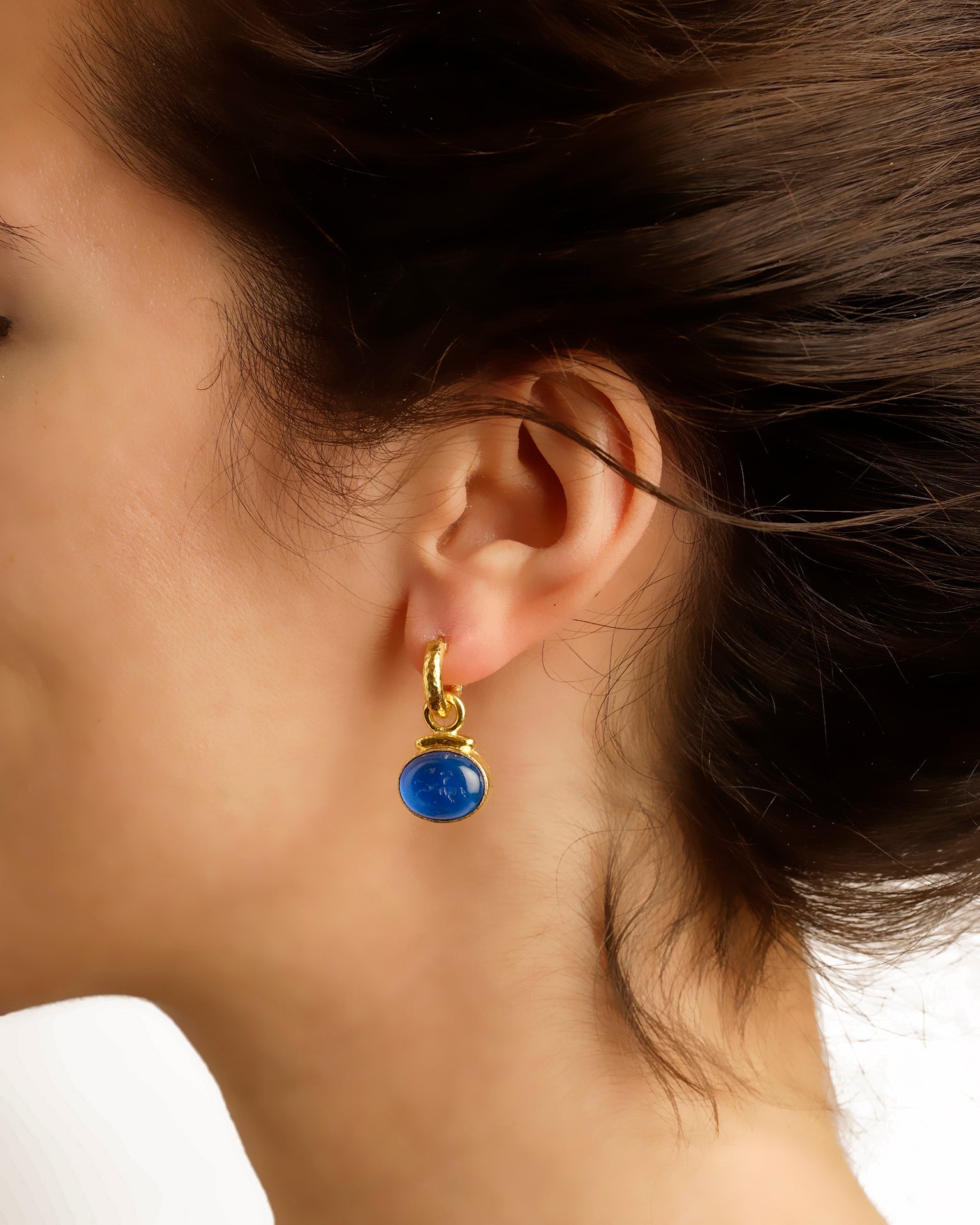 Elizabeth Locke Light Amber 'Cab Equestrian' Earring Charms in Yellow Gold