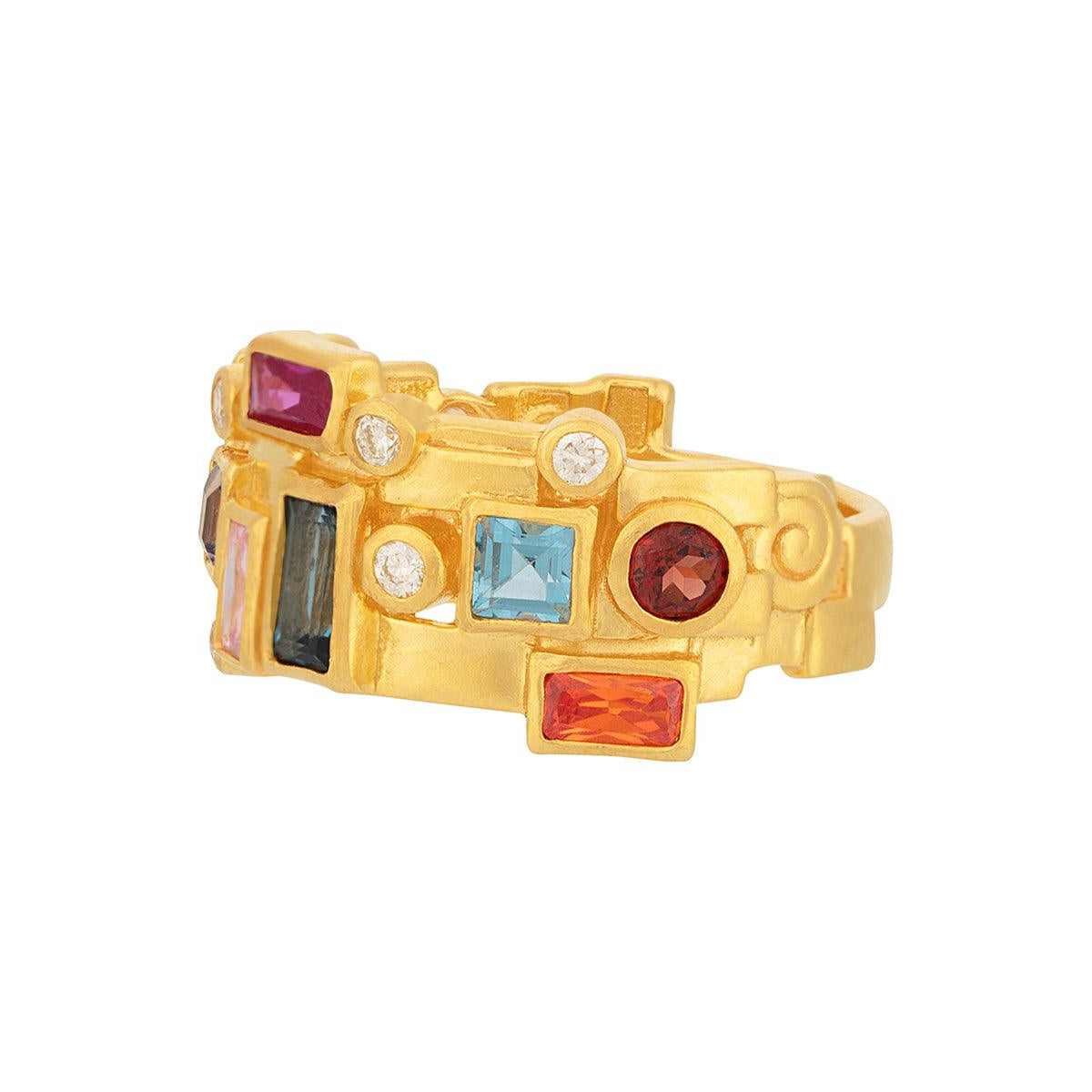 Gurhan Embrace Mixed Stone Ring in 22K Yellow Gold, Size 6.5