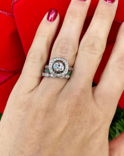 Emerald Pave Ring in 14K White Gold, Size 6.5