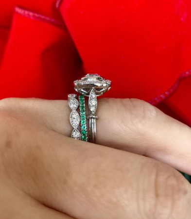 Emerald Pave Ring in 14K White Gold, Size 6.5