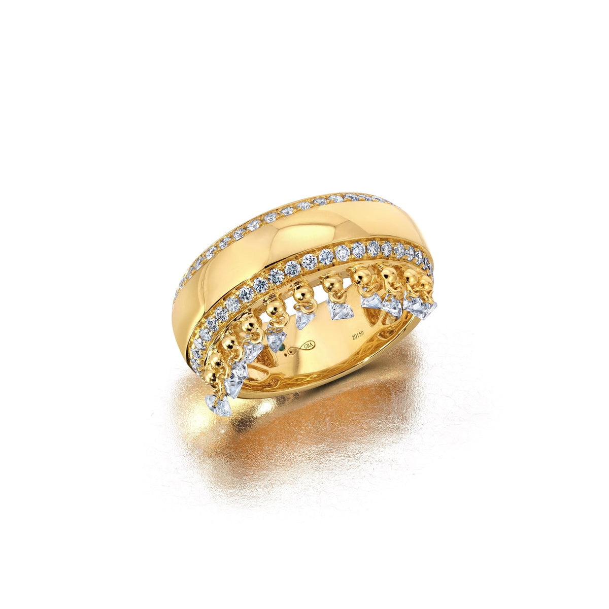 Graziela Floating Diamond Cigar Band Ring in 18K Yellow Gold, Size 7