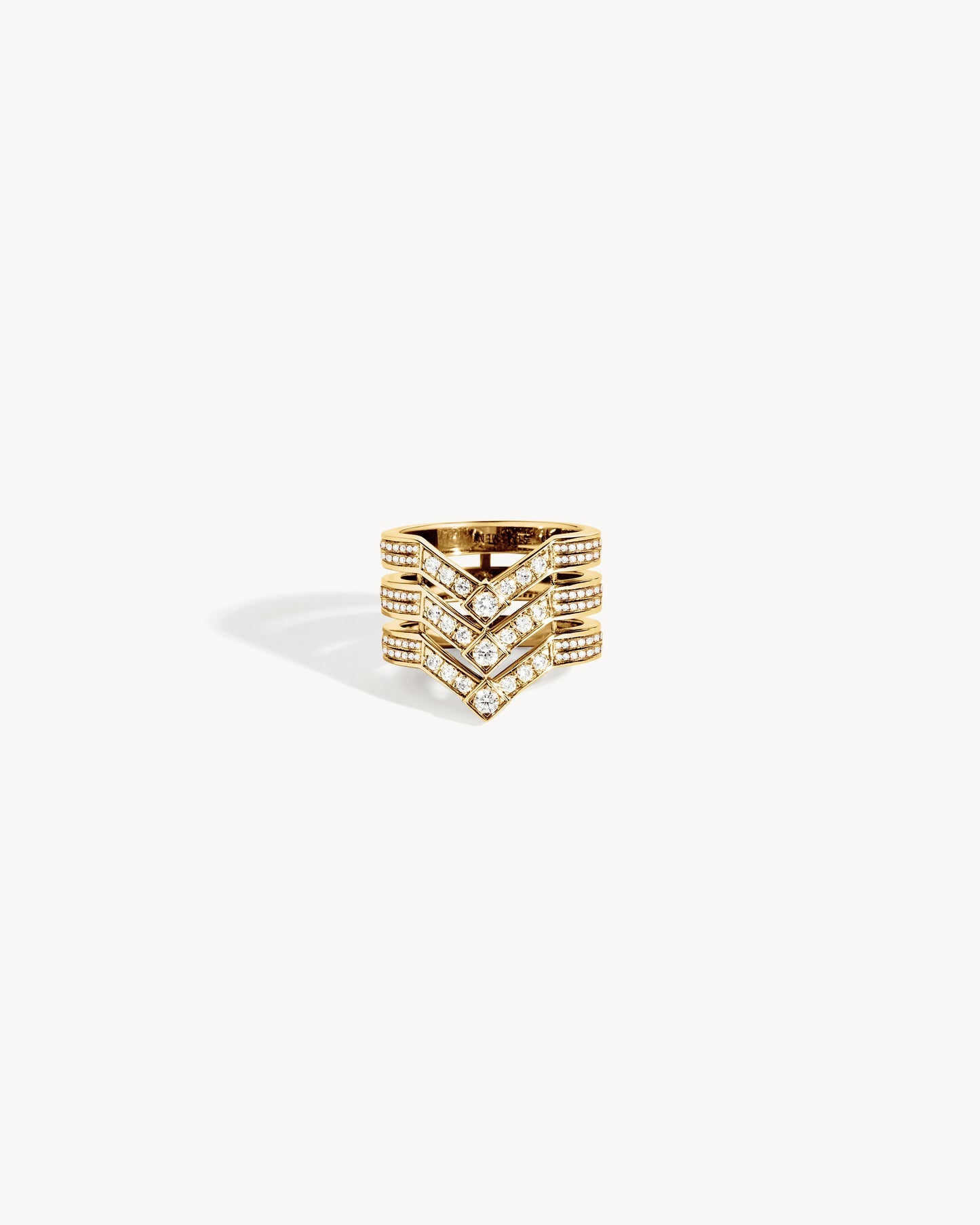 Statement Paris Stairway 3 Rows Ring in 18K Yellow Gold, Size 7