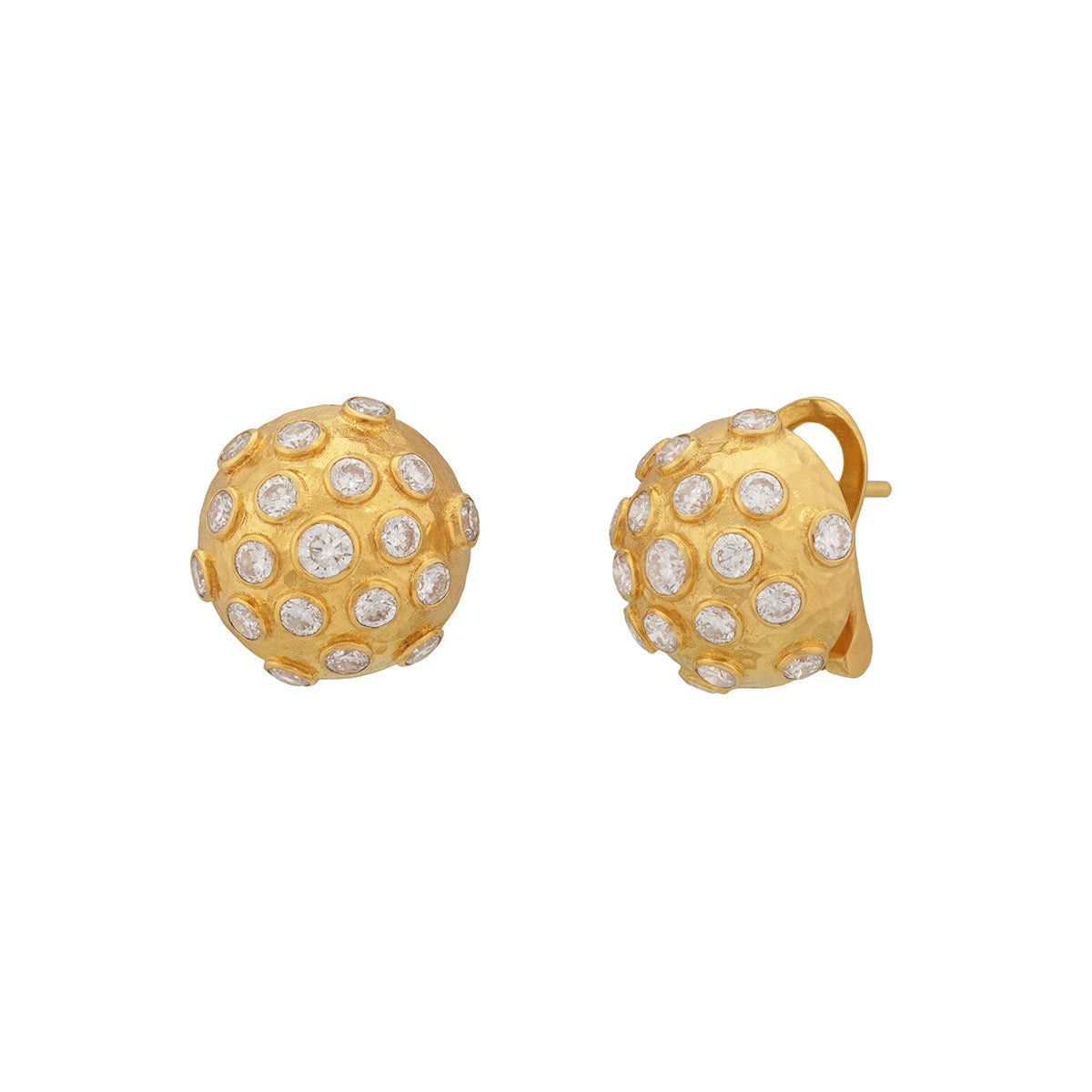 Gurhan Pointelle Diamond Ball Stud Earrings in 22K Yellow Gold