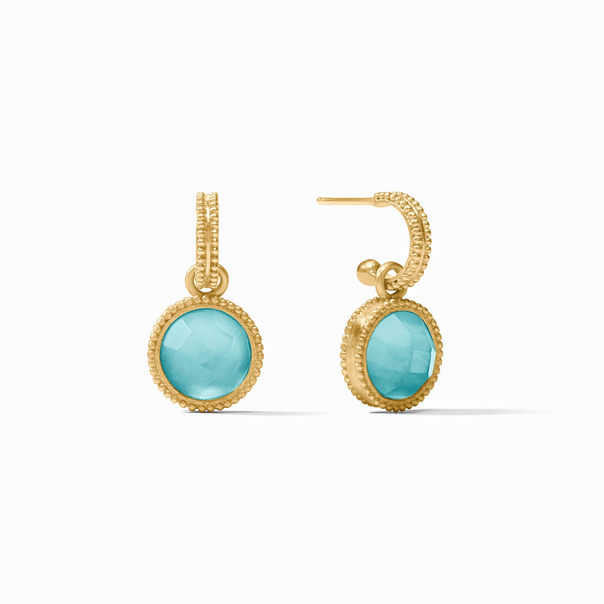Julie Vos Fleur De Lis Charm Hoop Earrings in Iridescent Bahamian Blue