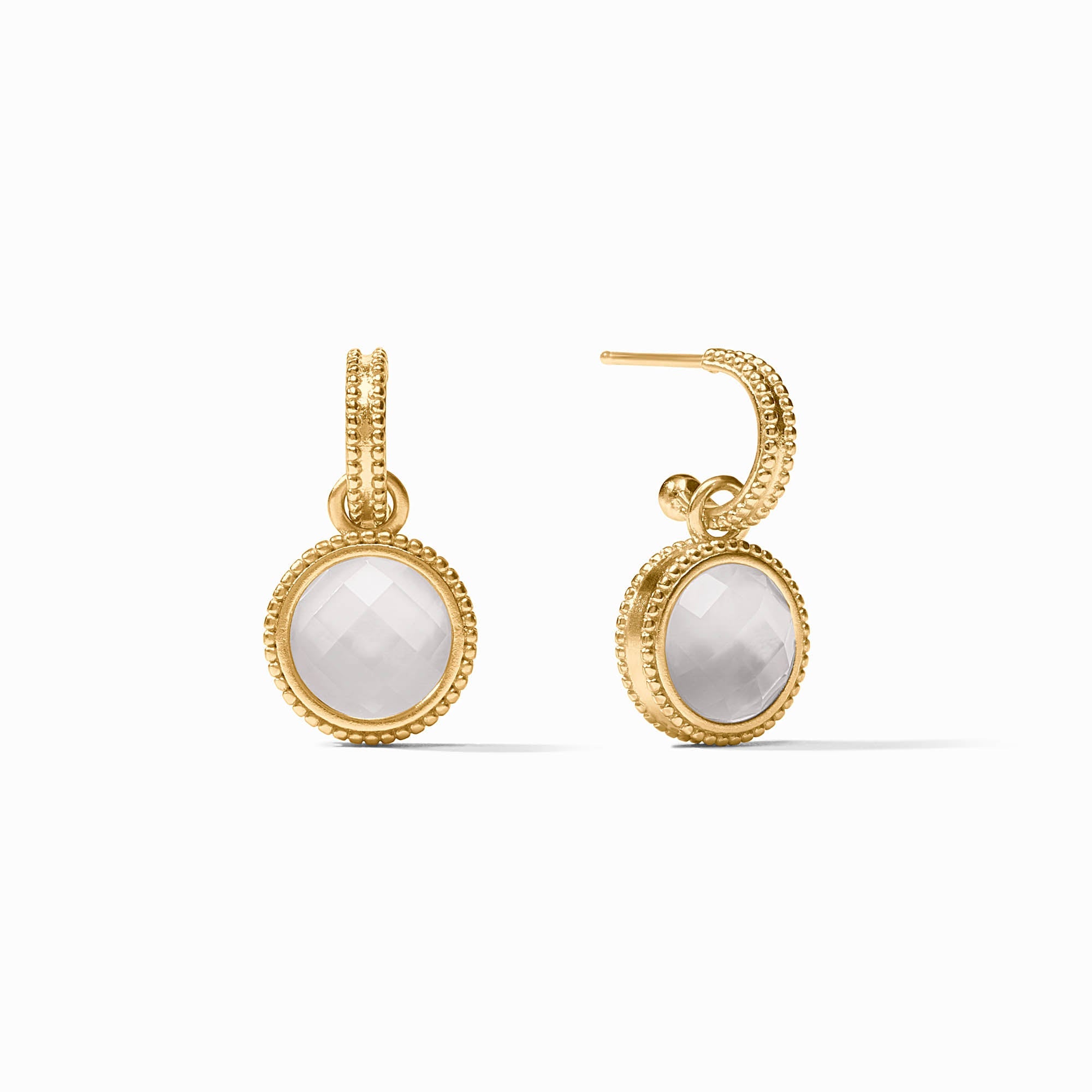 Julie Vos Fleur De Lis Charm Hoop Earrings in Iridescent Clear Crystal