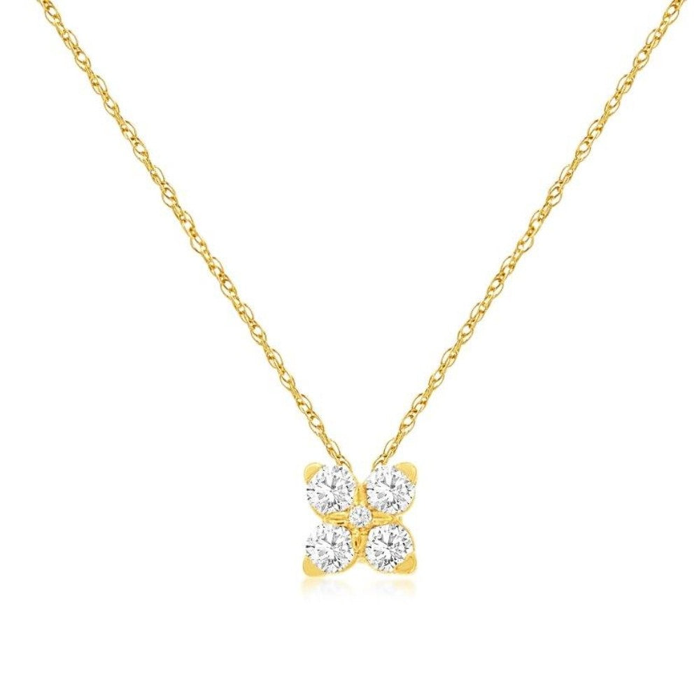 Diamond Flower Pendant Necklace in 14K Yellow Gold