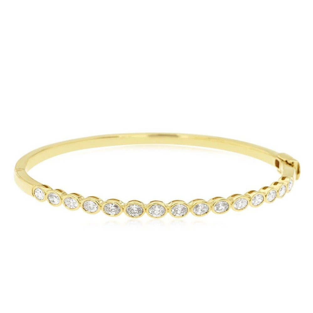 Oval Bezel Set Diamond Bangle Bracelet in 14K Yellow Gold