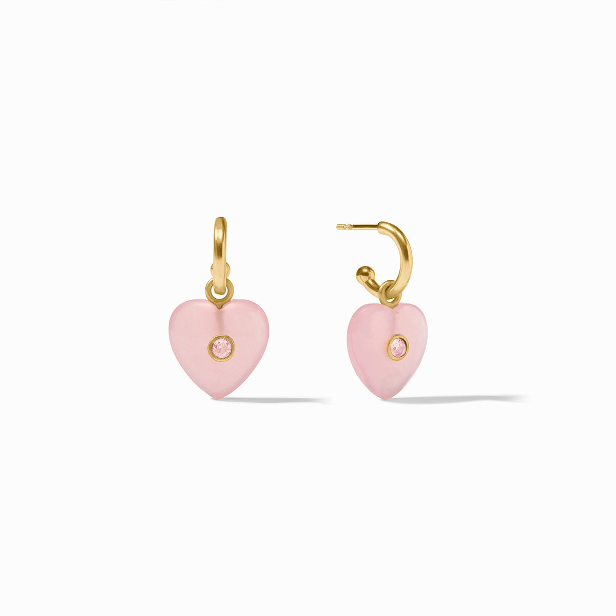 Julie Vos Heart Charm Hoops in Pink Quartz