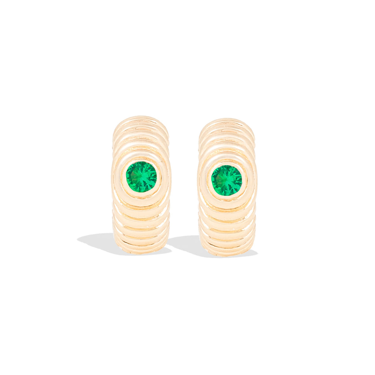 Campbell + Charlotte Revel Ribbed Tsavorite Huggie Hoop Earrings in 14K Yellow Gold