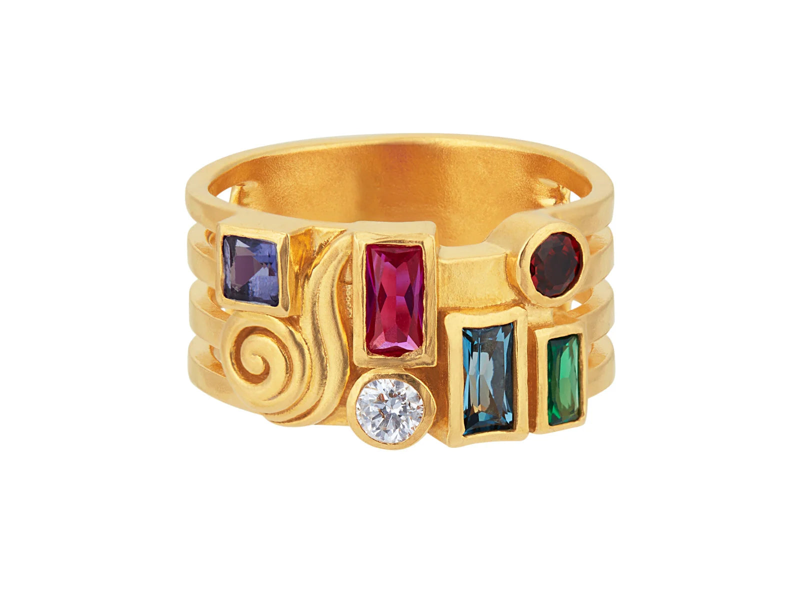 Gurhan Embrace Mixed Stone Ring in 22K Yellow Gold, Size 6.5