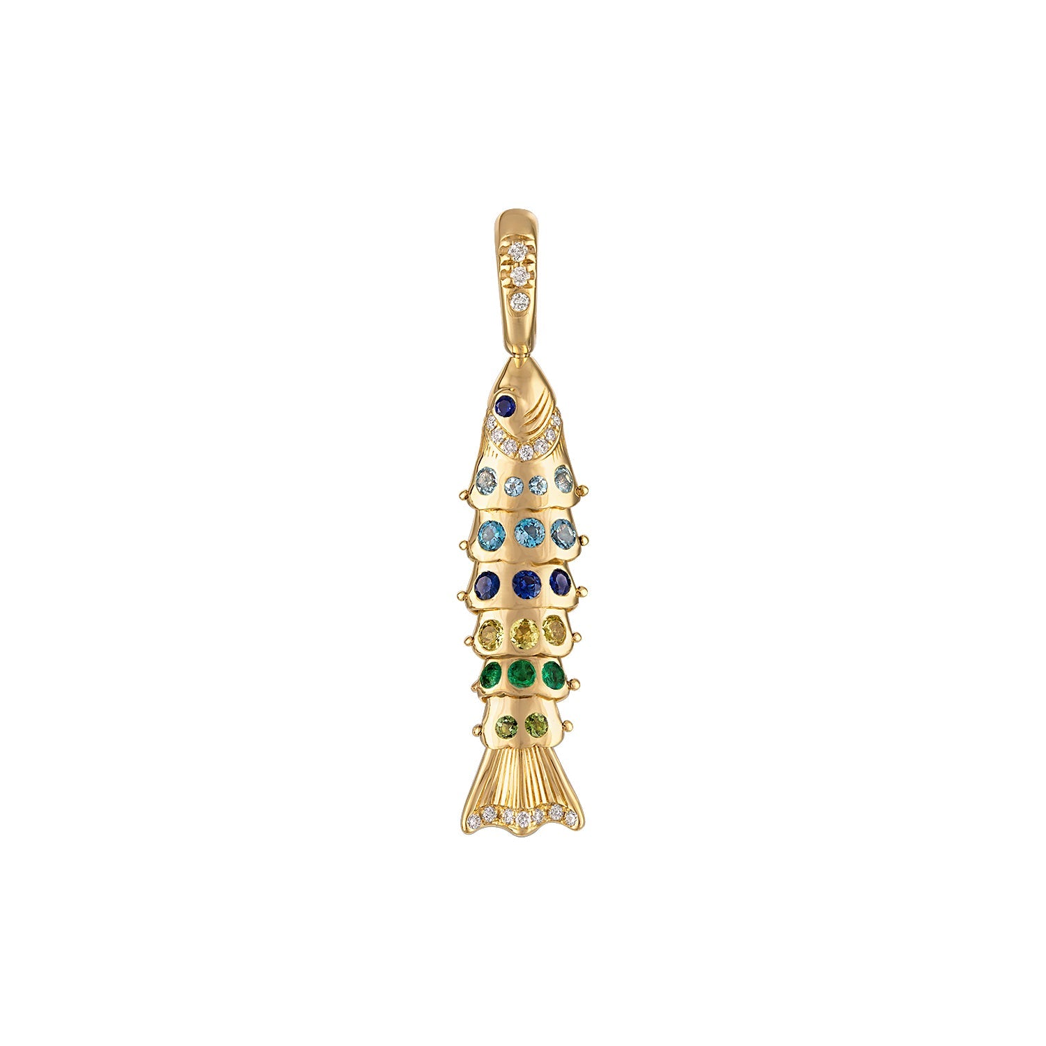 Eden Presley Large Swedish Fish Blue & Green Sapphire Charm in 14K Yellow Gold