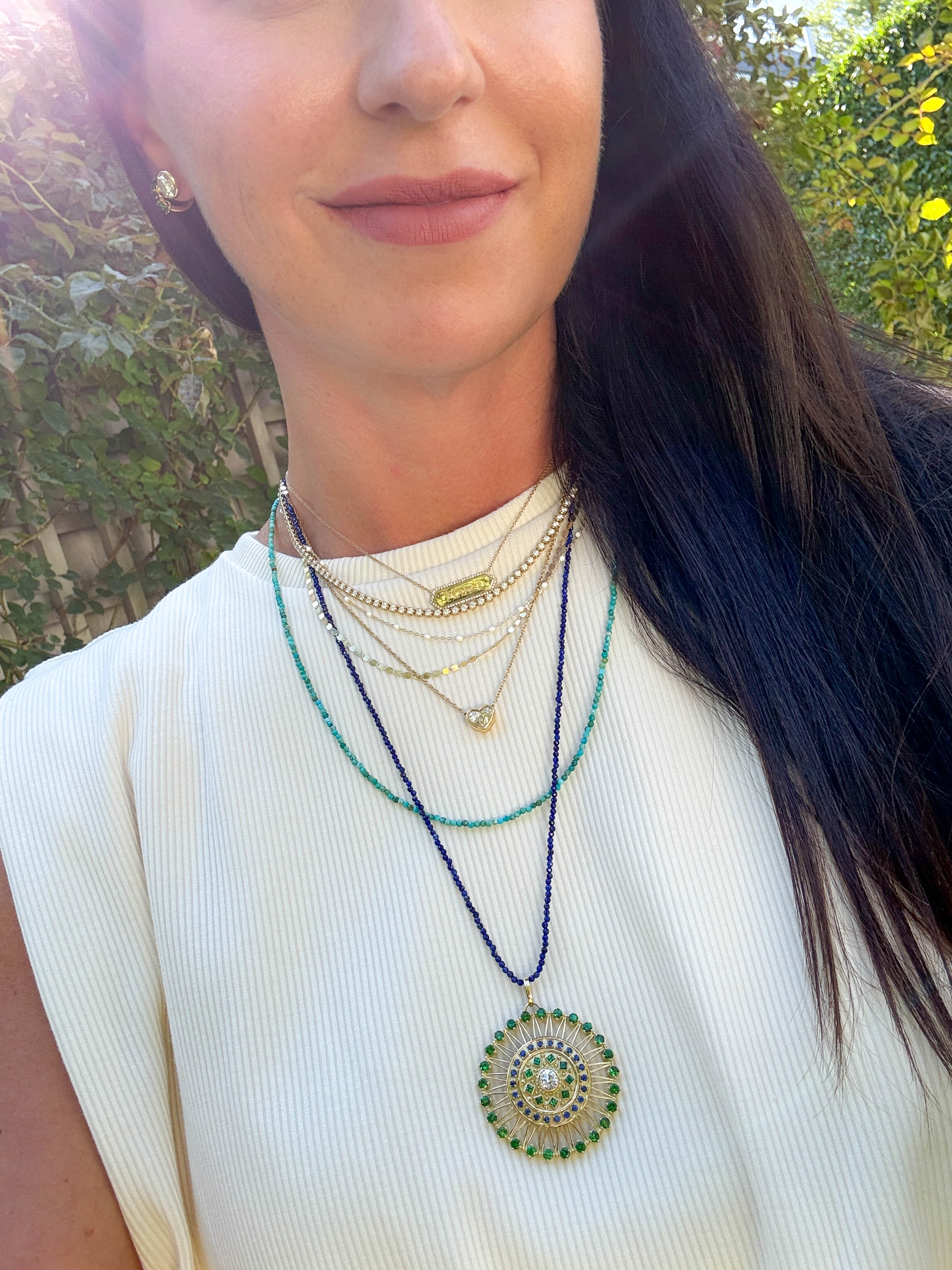 Tsavorite & Sapphire Large Tribal Charm in 18K Yellow Gold