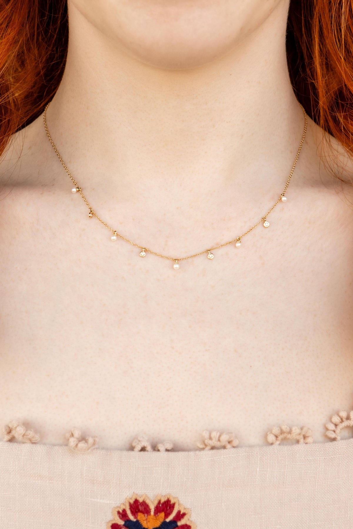 Diamond & Cultured Pearl Drop Necklace in 14K Yellow Gold