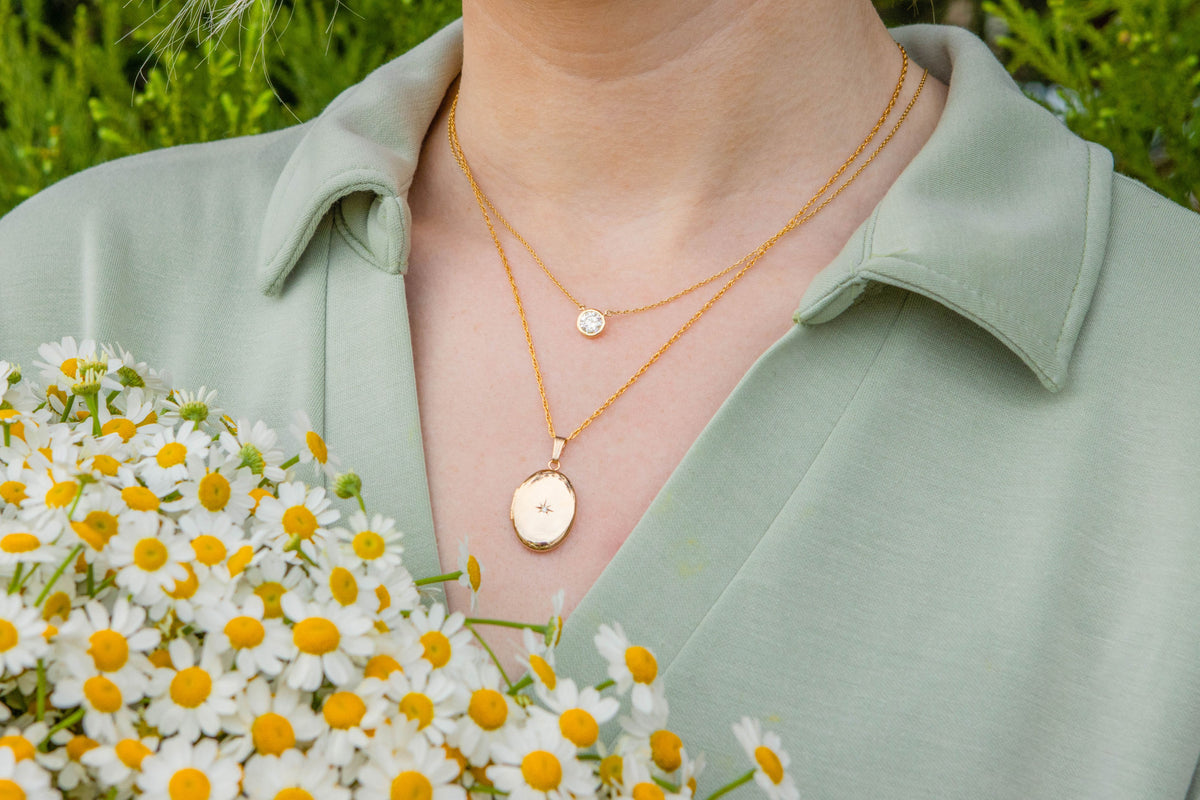 Oval Diamond Locket Necklace in 14K Yellow Gold Filled, 18" Length