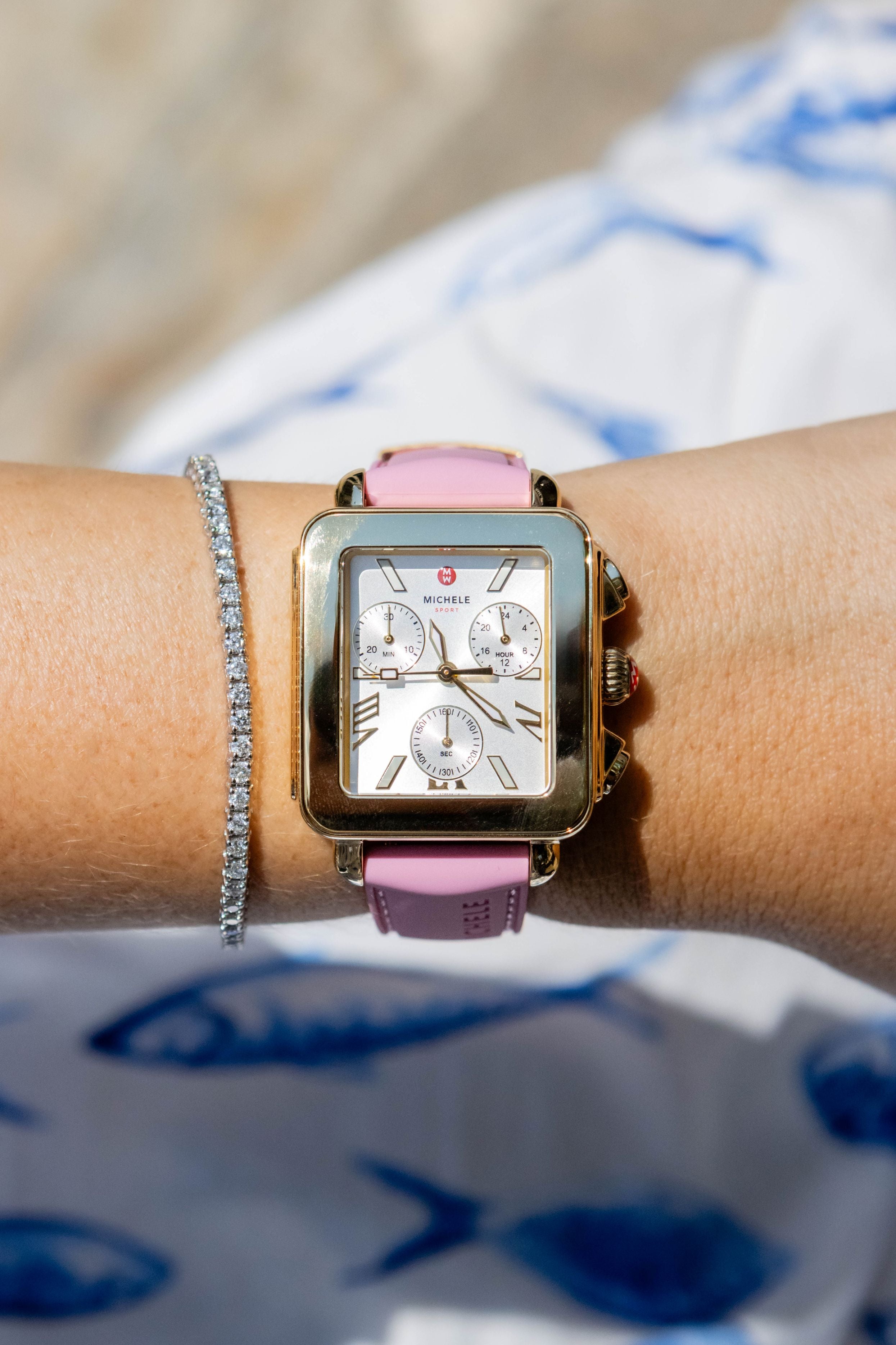 Michele Deco Sport Two-Tone Pink Silicone Watch, 36MM