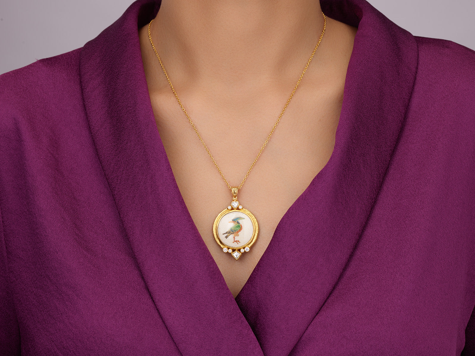 Gurhan Antiquities Satsuma Diamond Pendant Necklace in 24K Yellow Gold