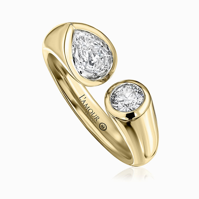 Crisscut NY Love Luxe L'Amour Toi et Moi Diamond Ring in 18K Yellow Gold, Size 6.5