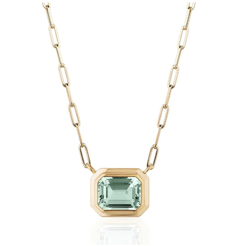 Goshwara Prasiolite Emerald Cut Bezel Set Necklace in Yellow Gold