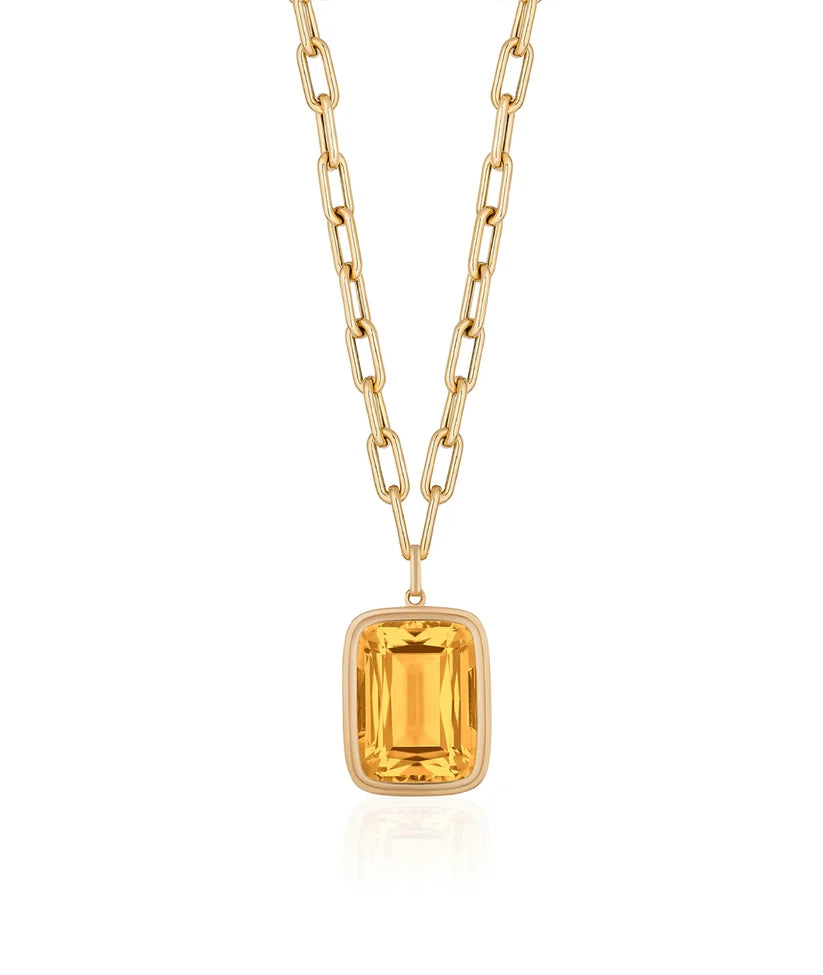 Goshwara Manhattan Citrine Cushion Cut Pendant Necklace in 18K Yellow Gold