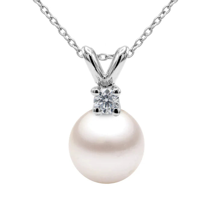 Akoya 7-8MM Pearl Diamond Pendant Necklace in 14K White Gold