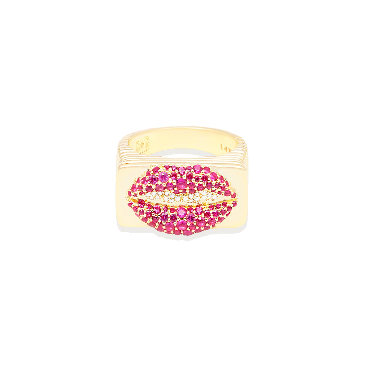 Campbell + Charlotte Juju Lips Ruby & Diamond Ring in 14K Yellow Gold, Size 7