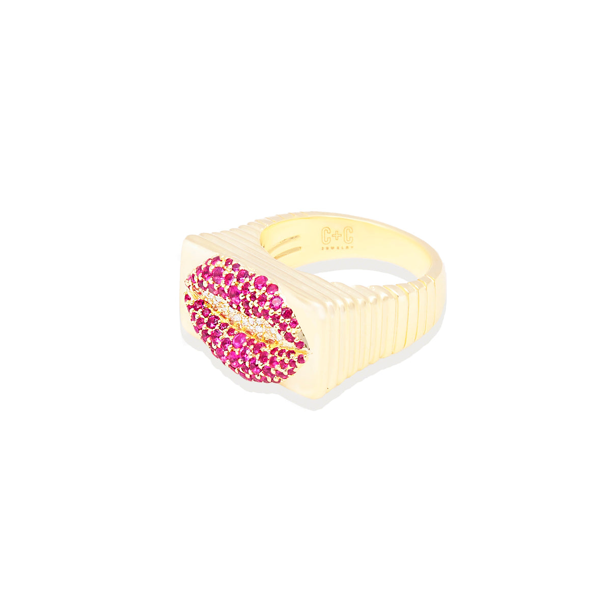 Campbell + Charlotte Juju Lips Ruby & Diamond Ring in 14K Yellow Gold, Size 7