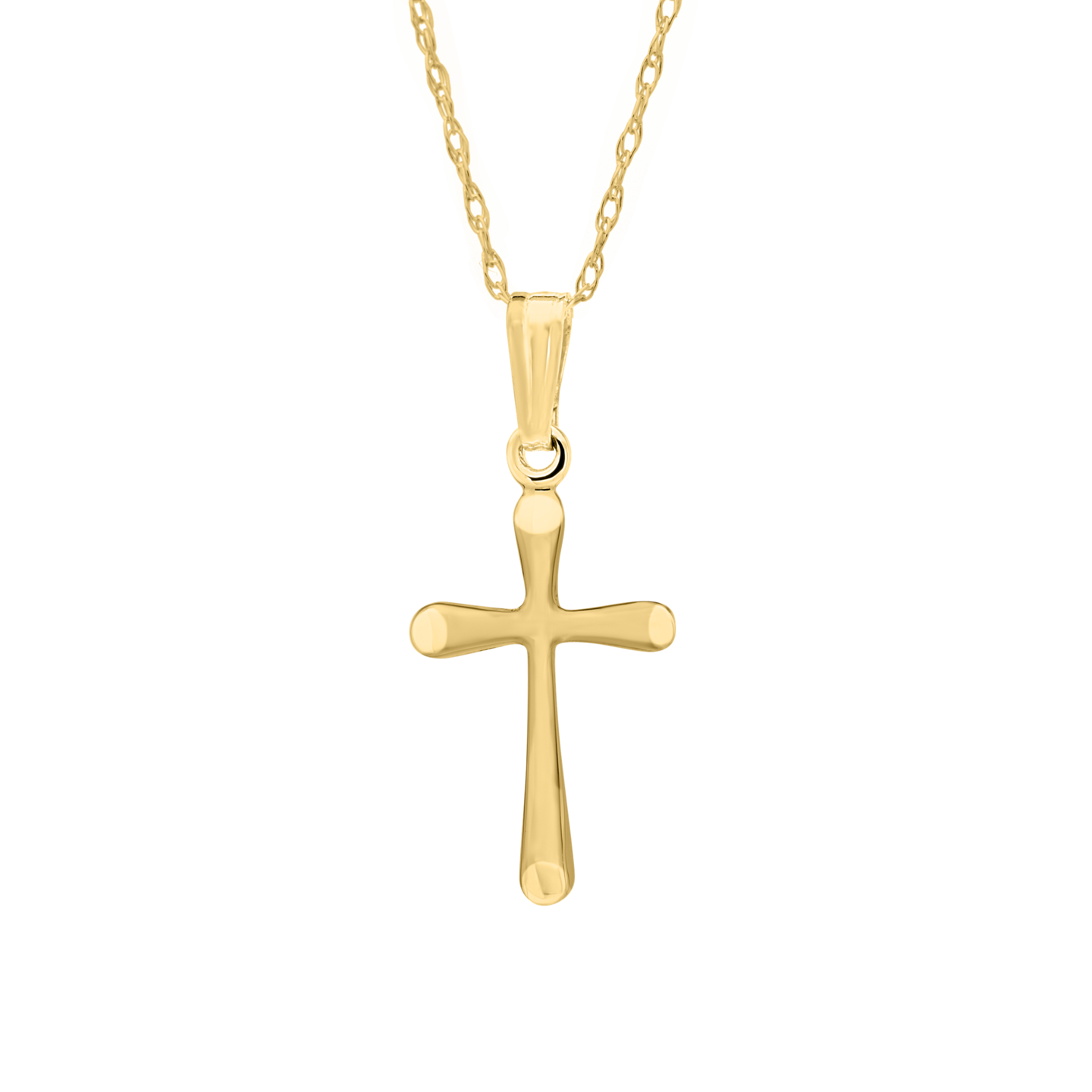 Children's Domed Cross Pendant Necklace in 14K Yellow Gold