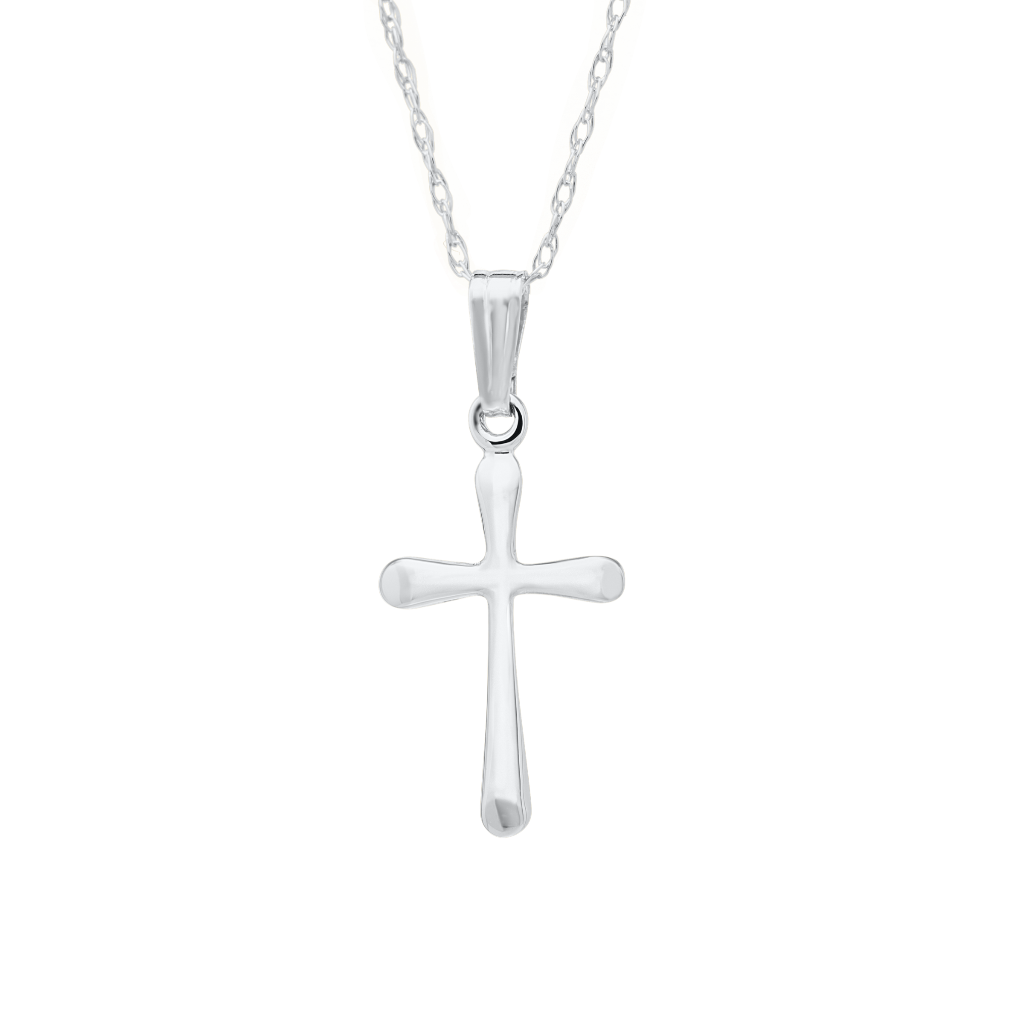 Children's Domed Cross Pendant Necklace in 14K White Gold