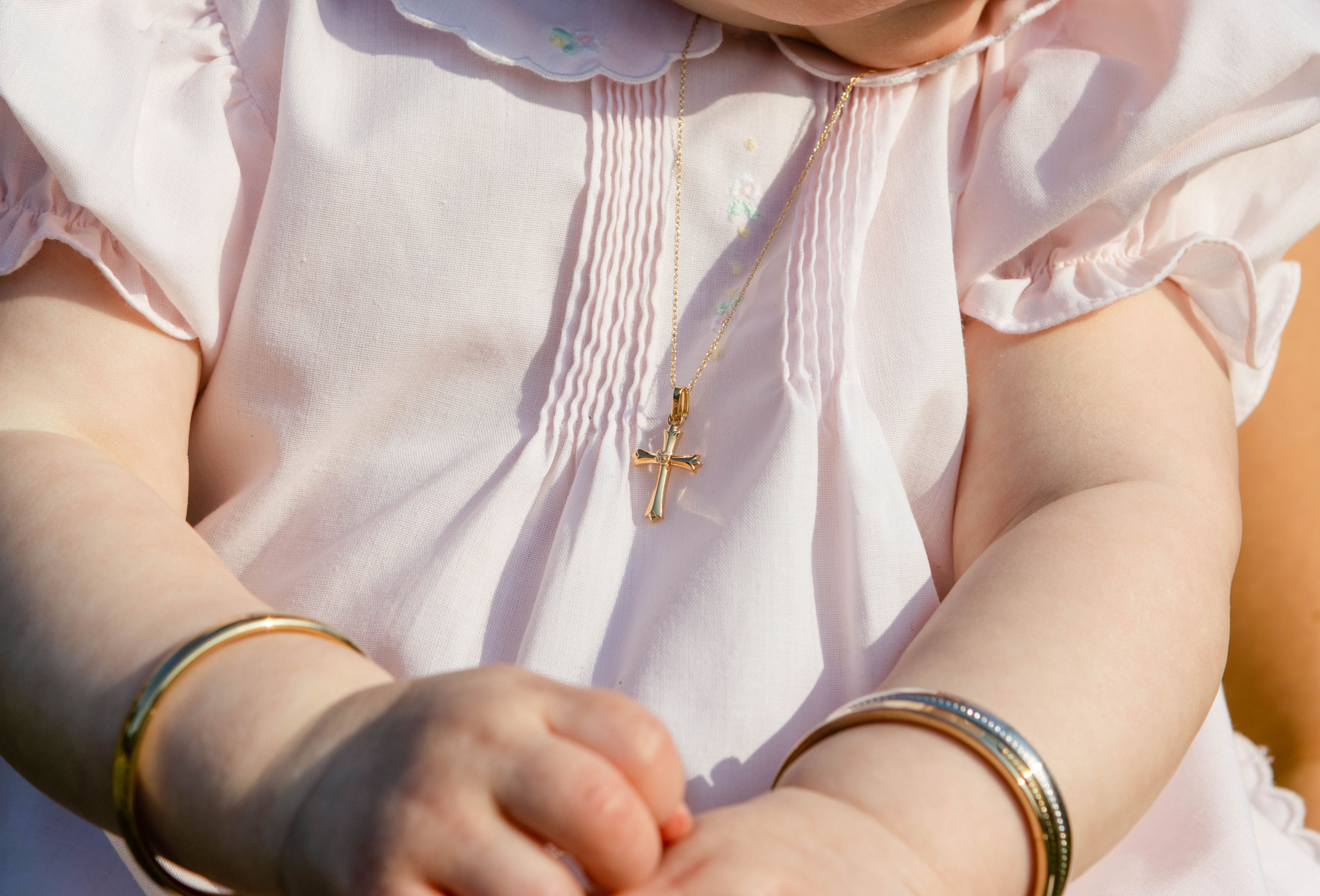Children's Diamond Cross Pendant Necklace in 14K Yellow Gold