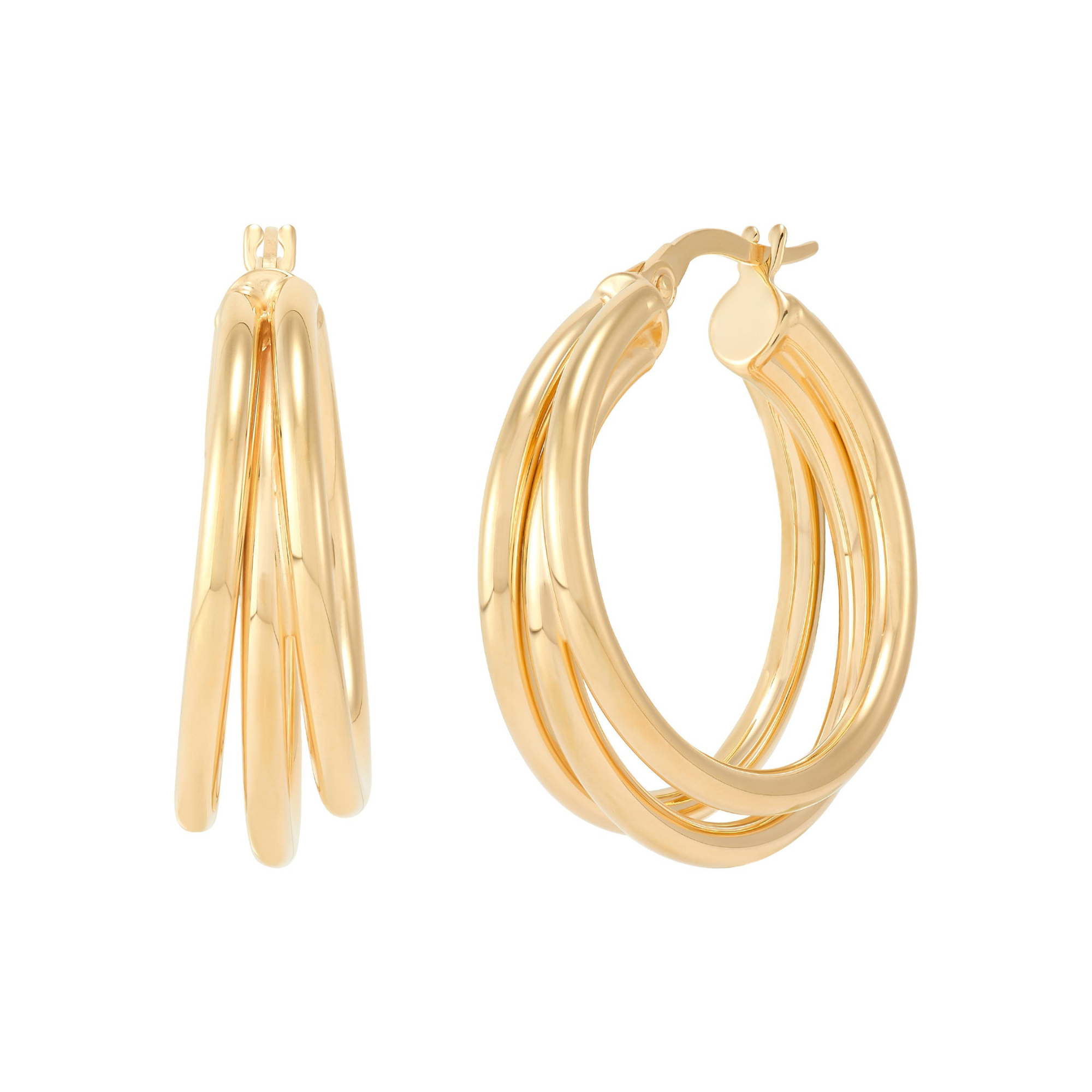 Triple Row Hollow Hoop Earrings in 14K Yellow Gold