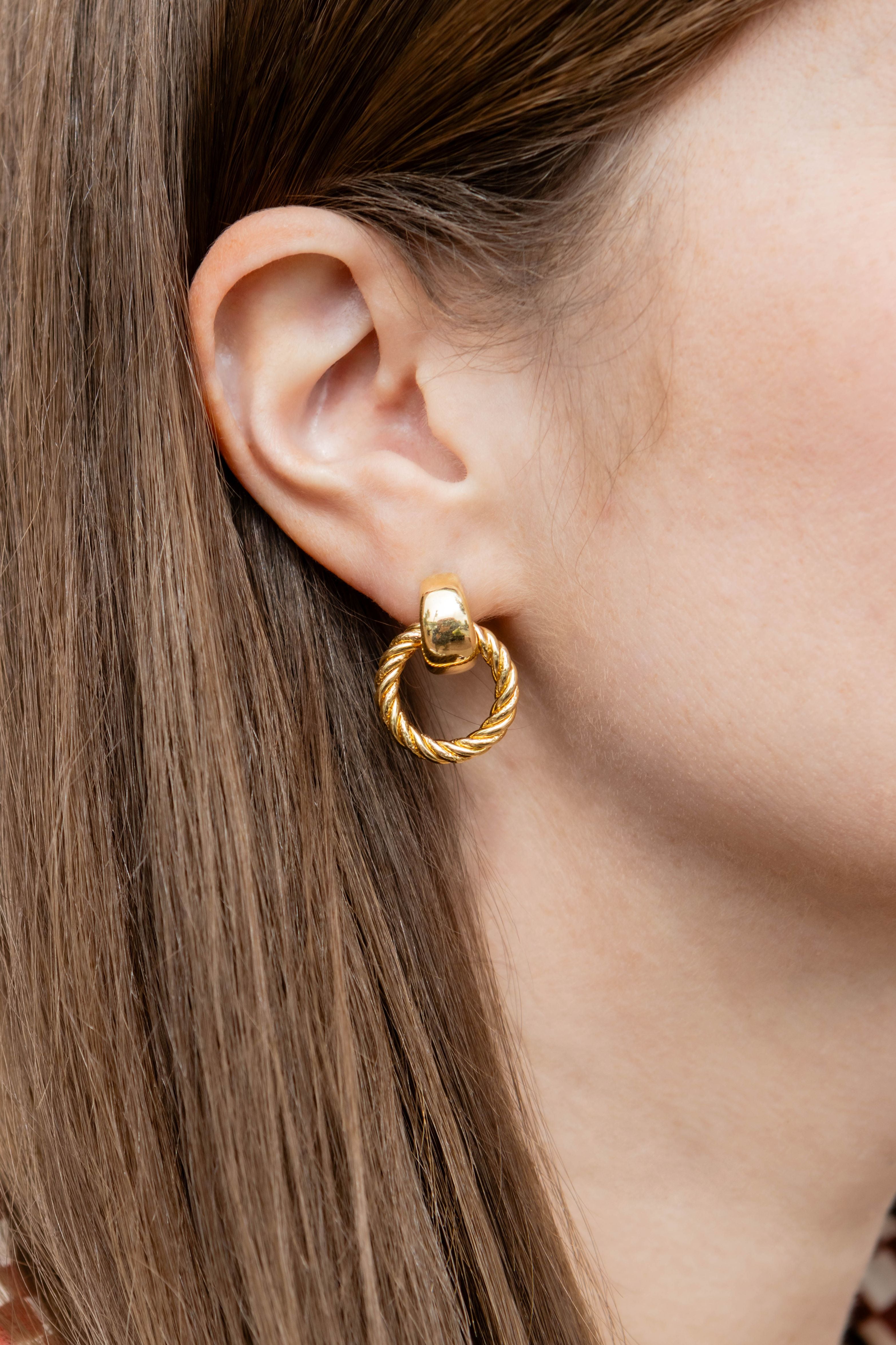 Small Twist Open Circle Drop Earrings in 14K Yellow Gold