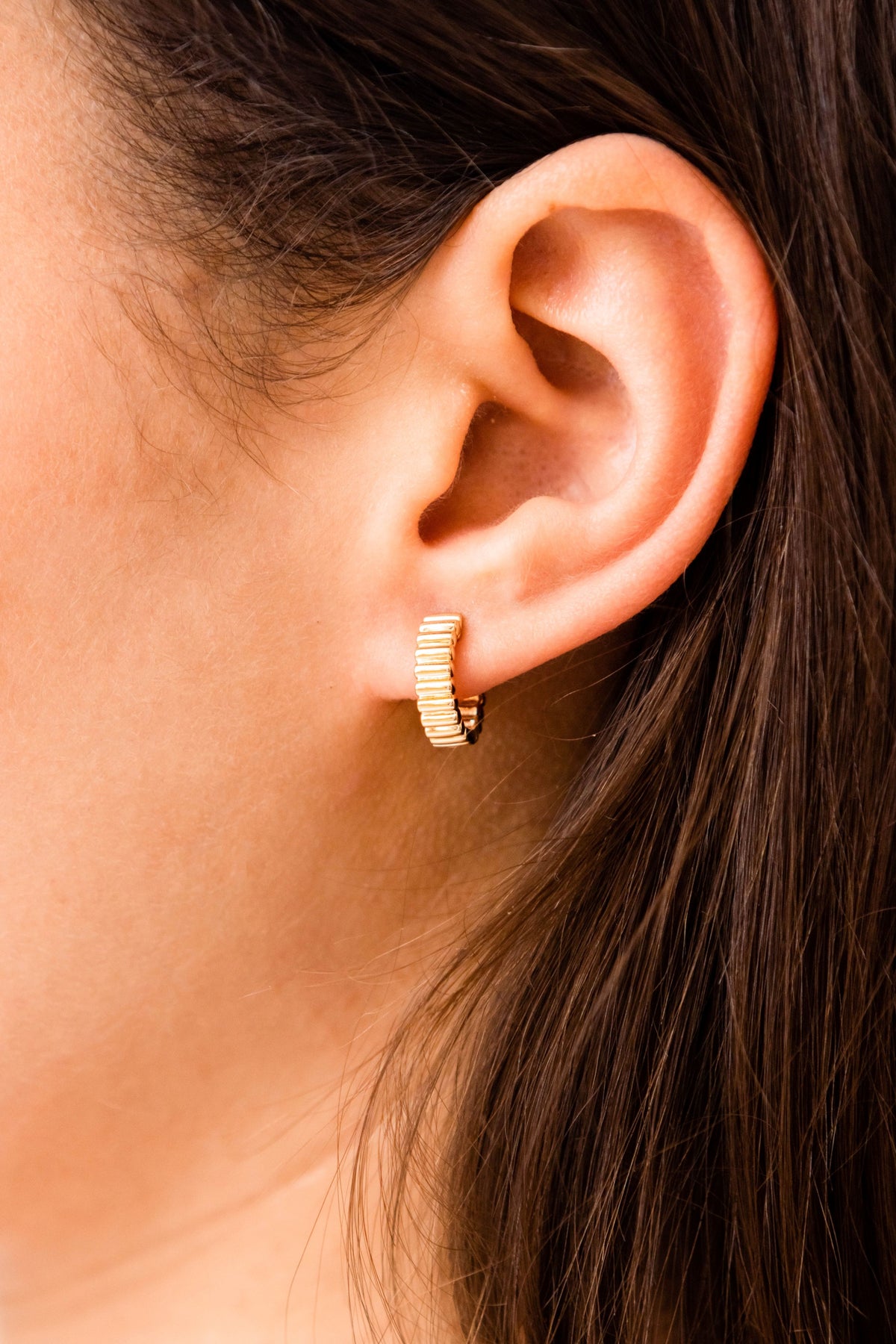 Gold Fluted Huggie Earring in 14K Yellow Gold