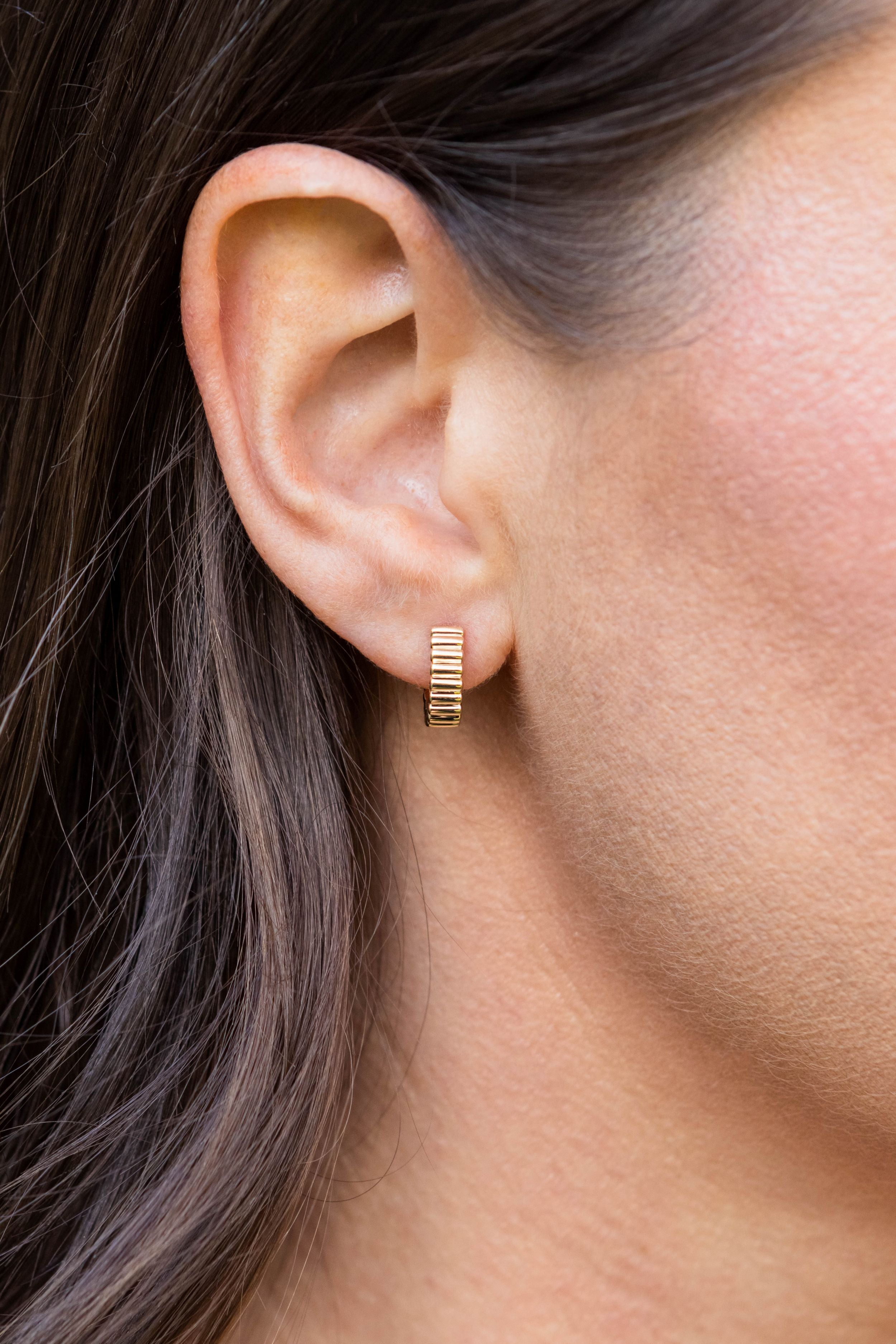 Gold Fluted Huggie Earring in 14K Yellow Gold