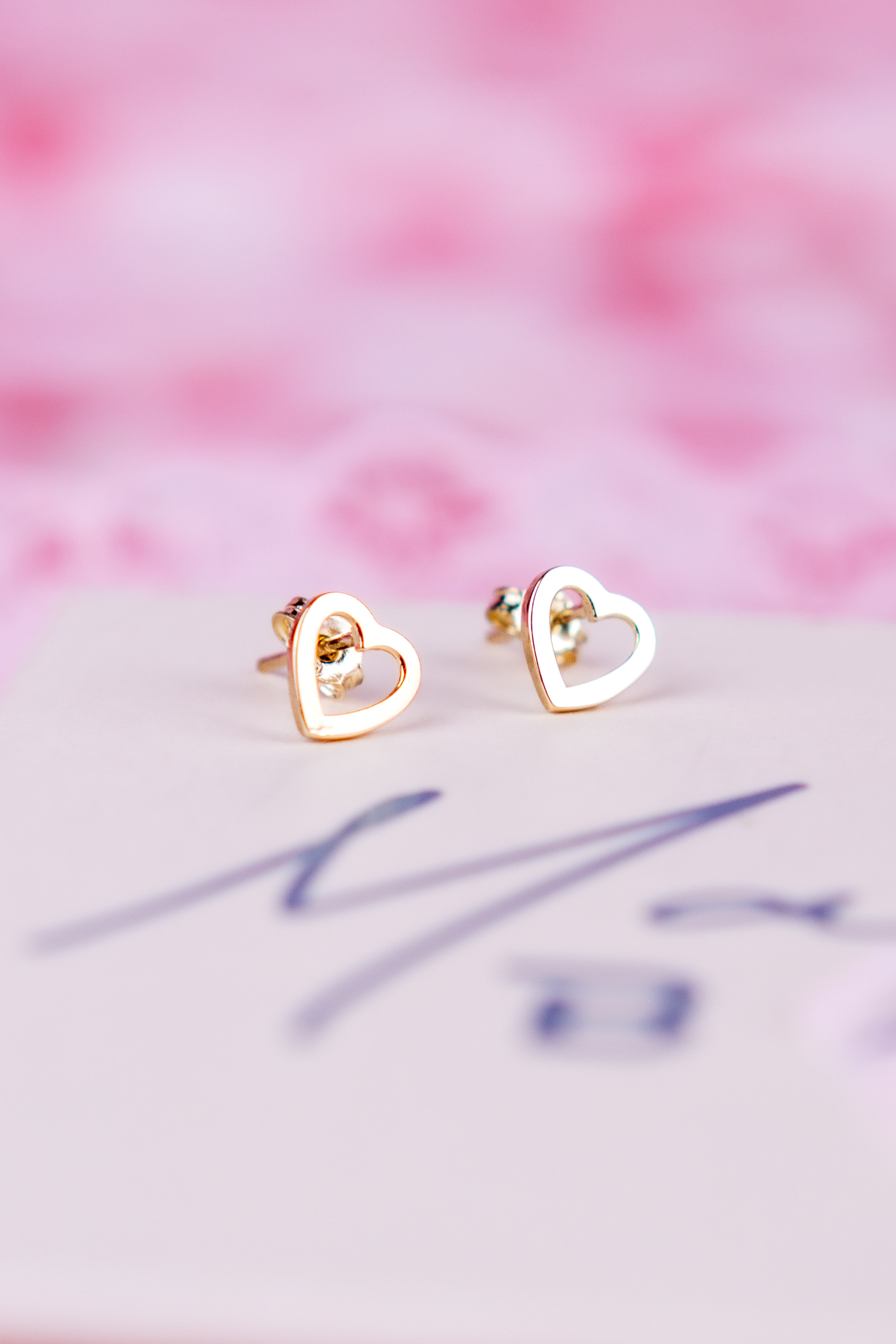 Open Heart Stud Earrings in 14K Yellow Gold