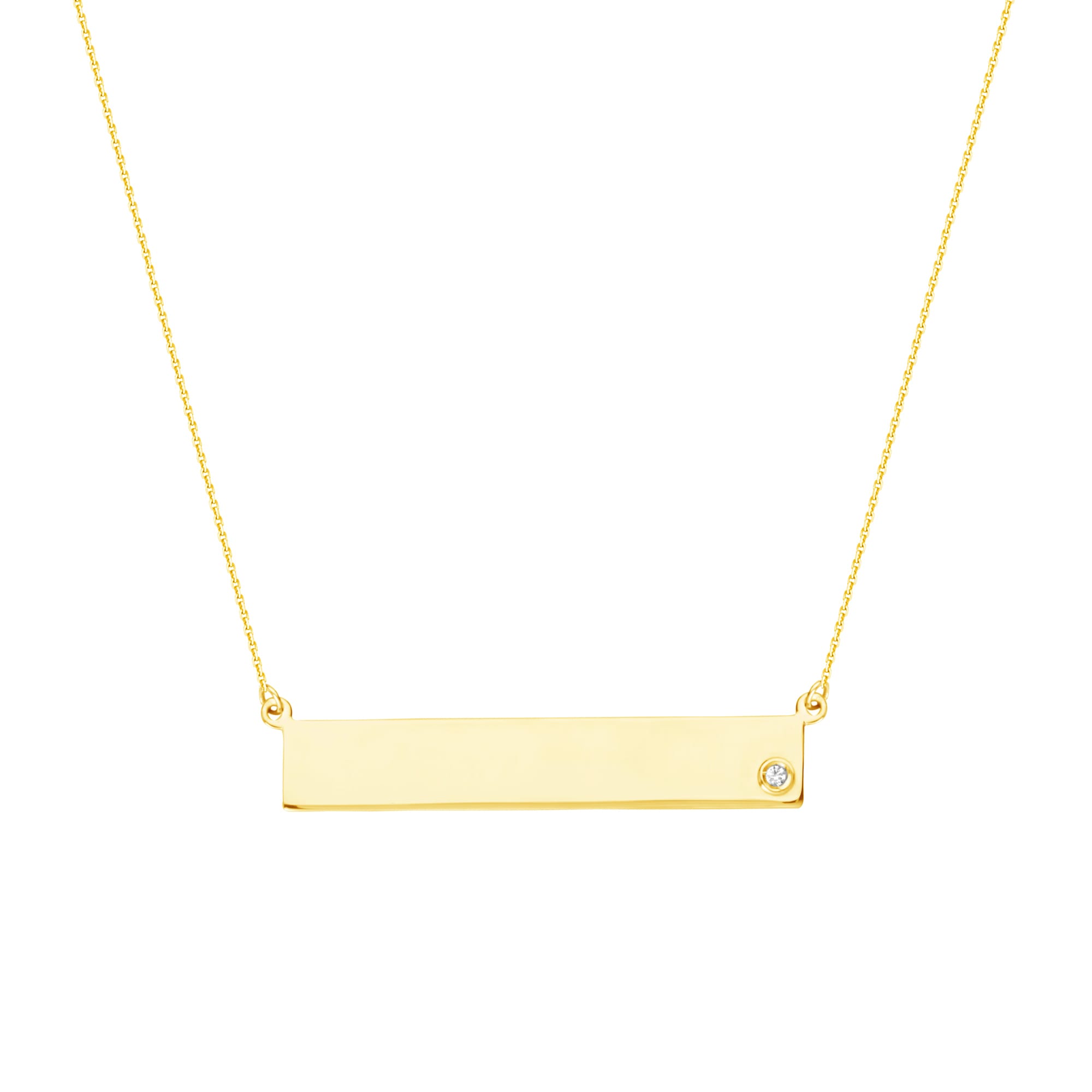 Bar Plate Necklace with Single Diamond in 14K Yellow Gold