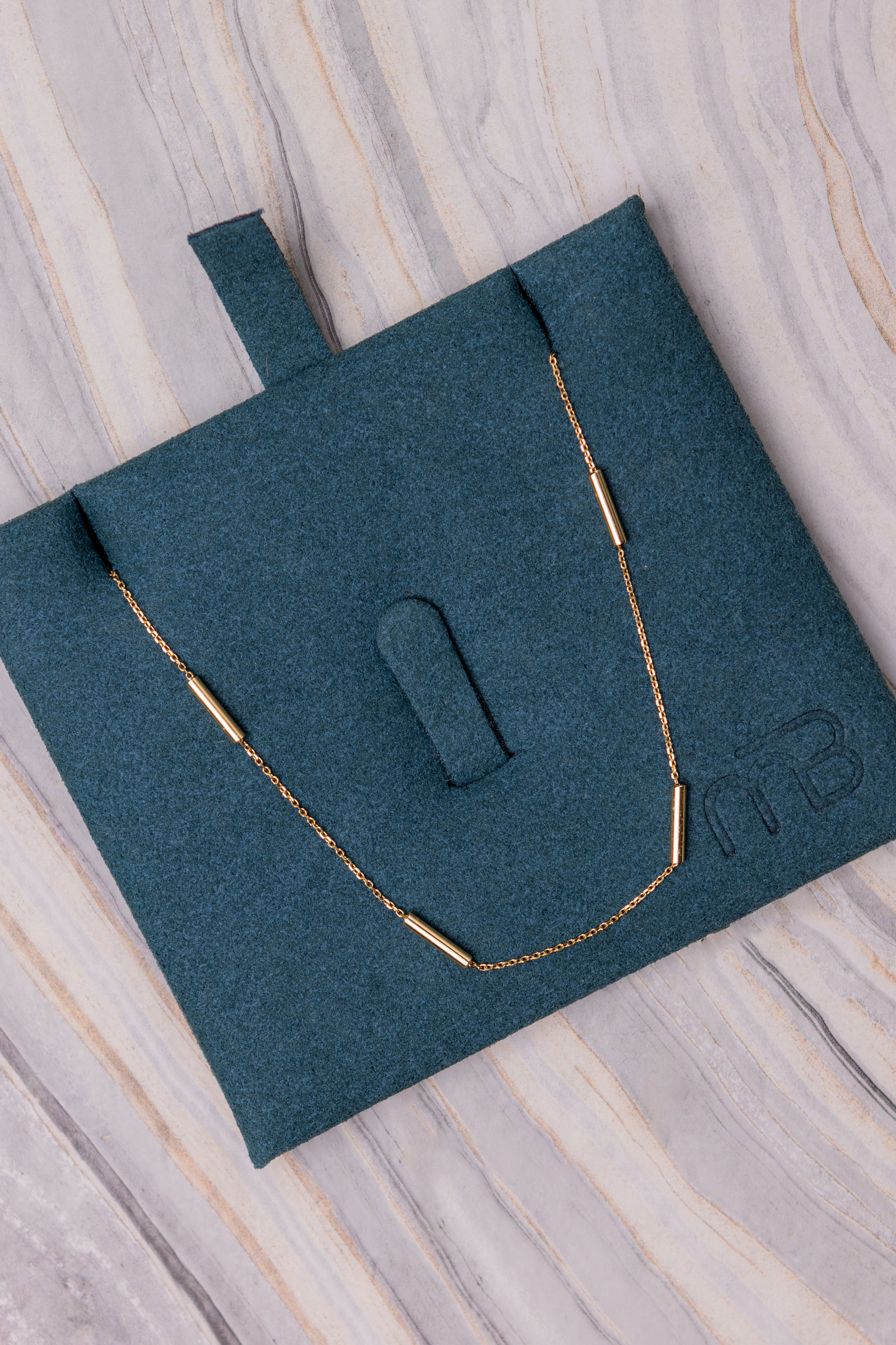 Tube Station Necklace in 14K Yellow Gold