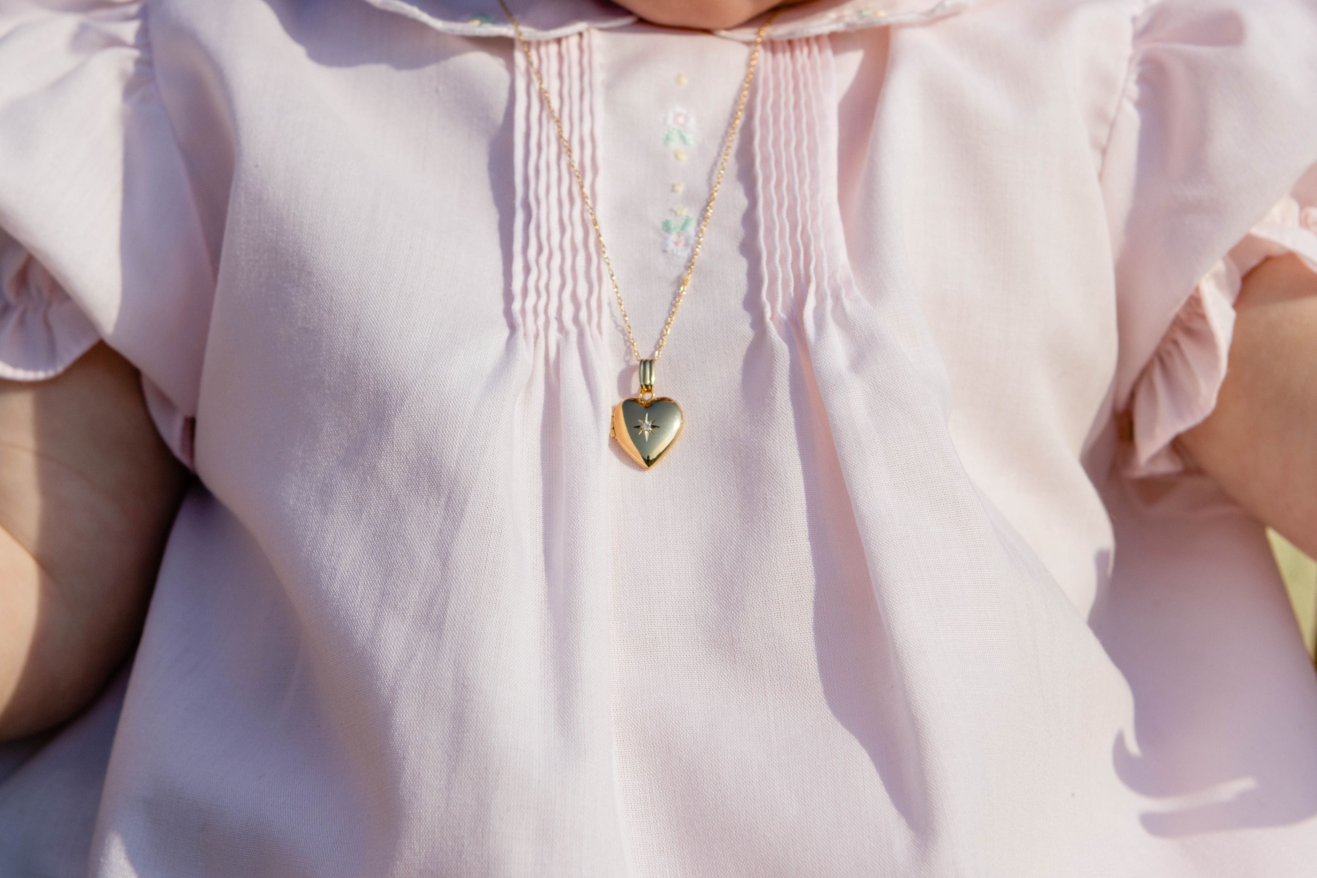 Children's Diamond Heart Locket Necklace in 14K Yellow Gold