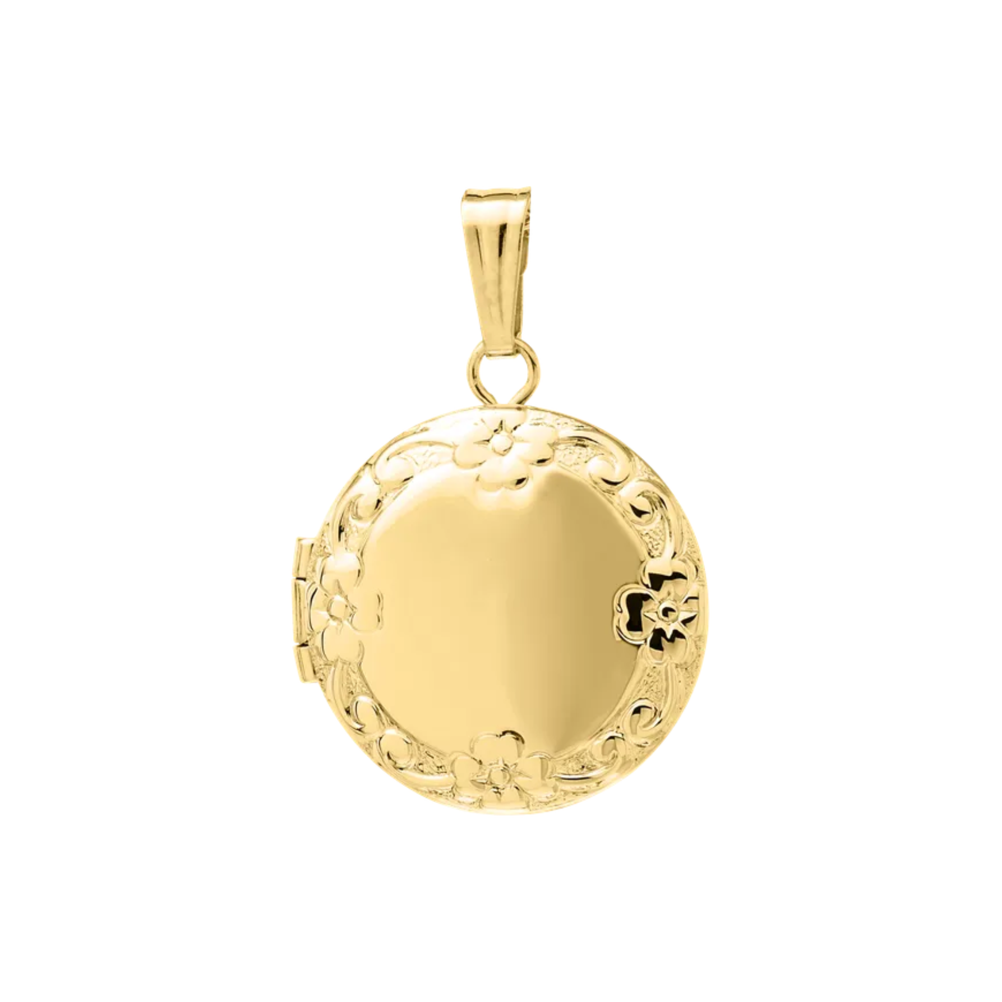Children's Round Floral Engraved Locket Necklace in 14K Yellow Gold