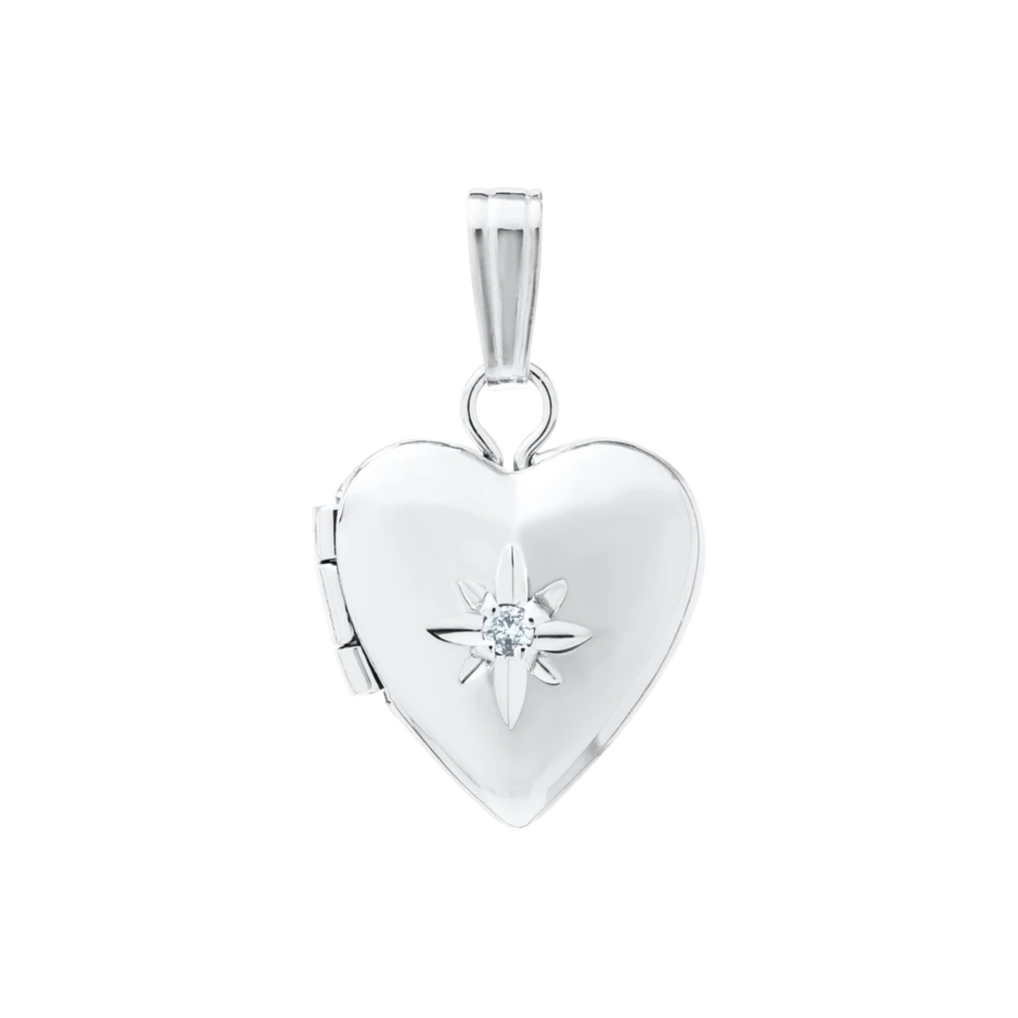 Children's Diamond Heart Locket Necklace in 14K White Gold