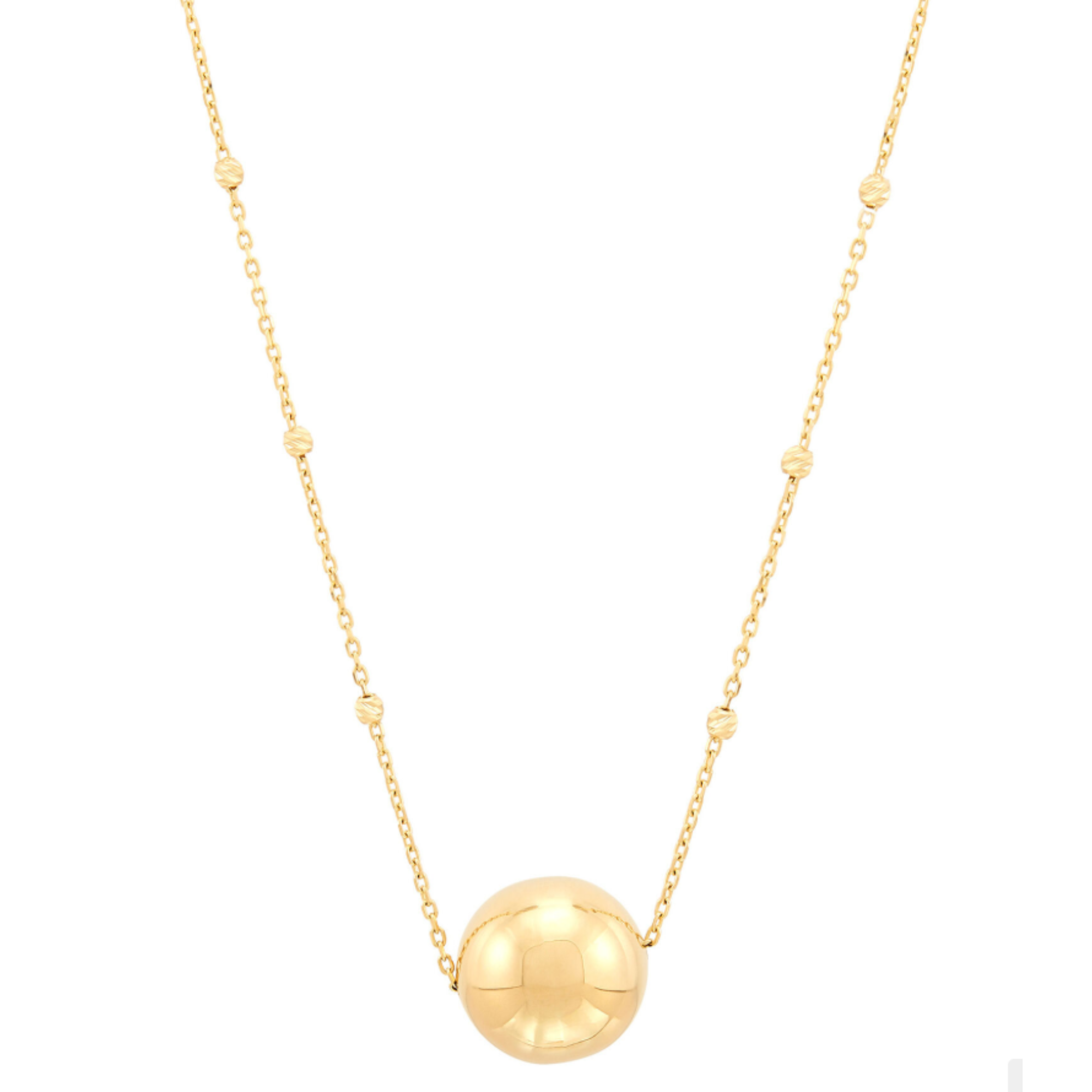 Beaded Pendant Ball Chain Necklace in 14K Yellow Gold