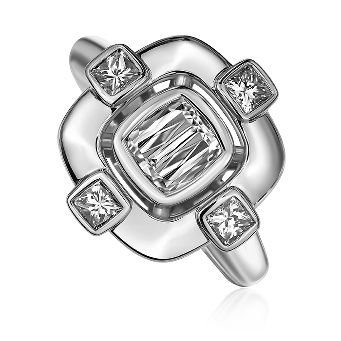 Crisscut NY L'Amour Cushion & Princess Diamond Ring in 18K White Gold, Size 6.75
