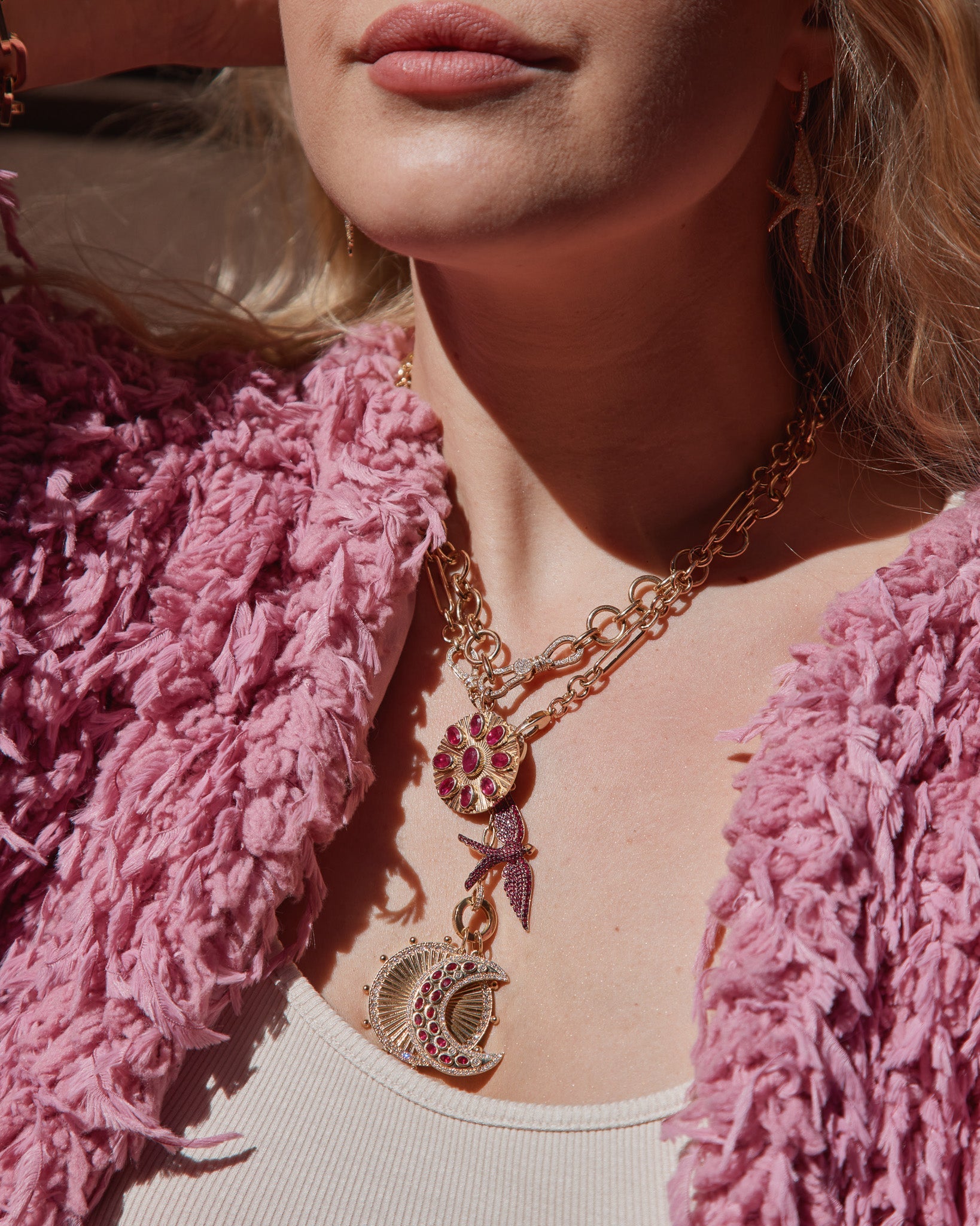 Lionheart Maneskin Ruby Moon Charm in 18K Yellow Gold