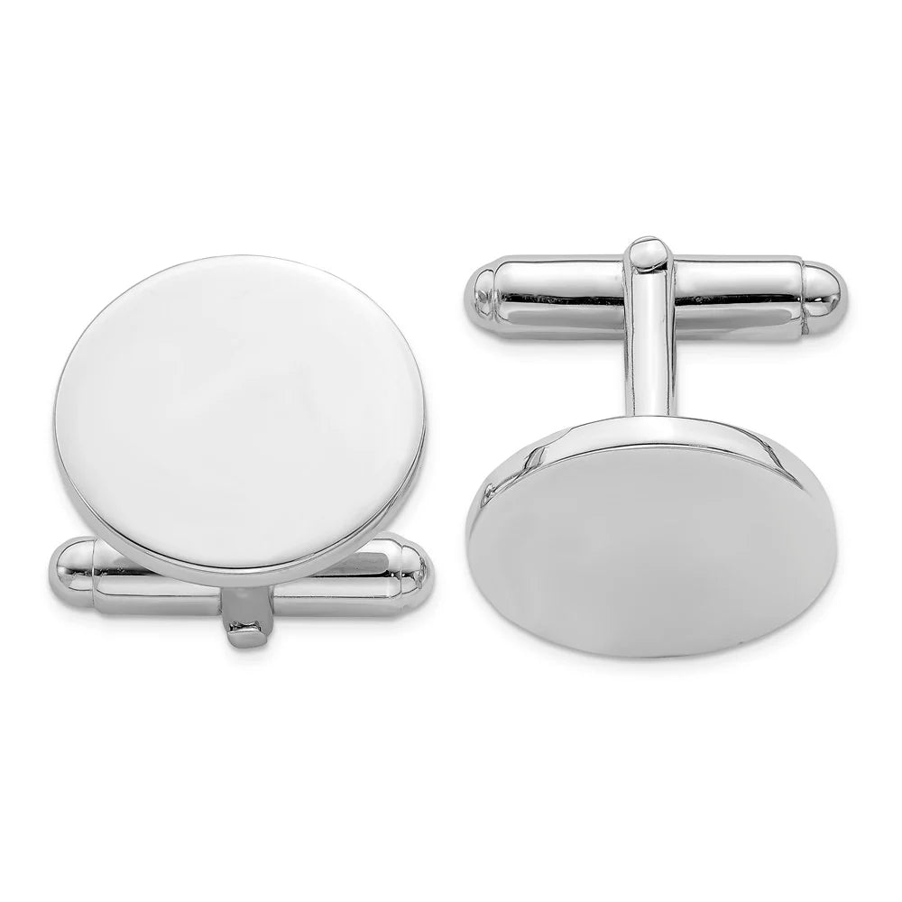 Round Cuff Links in Rhodium Plated Sterling Silver