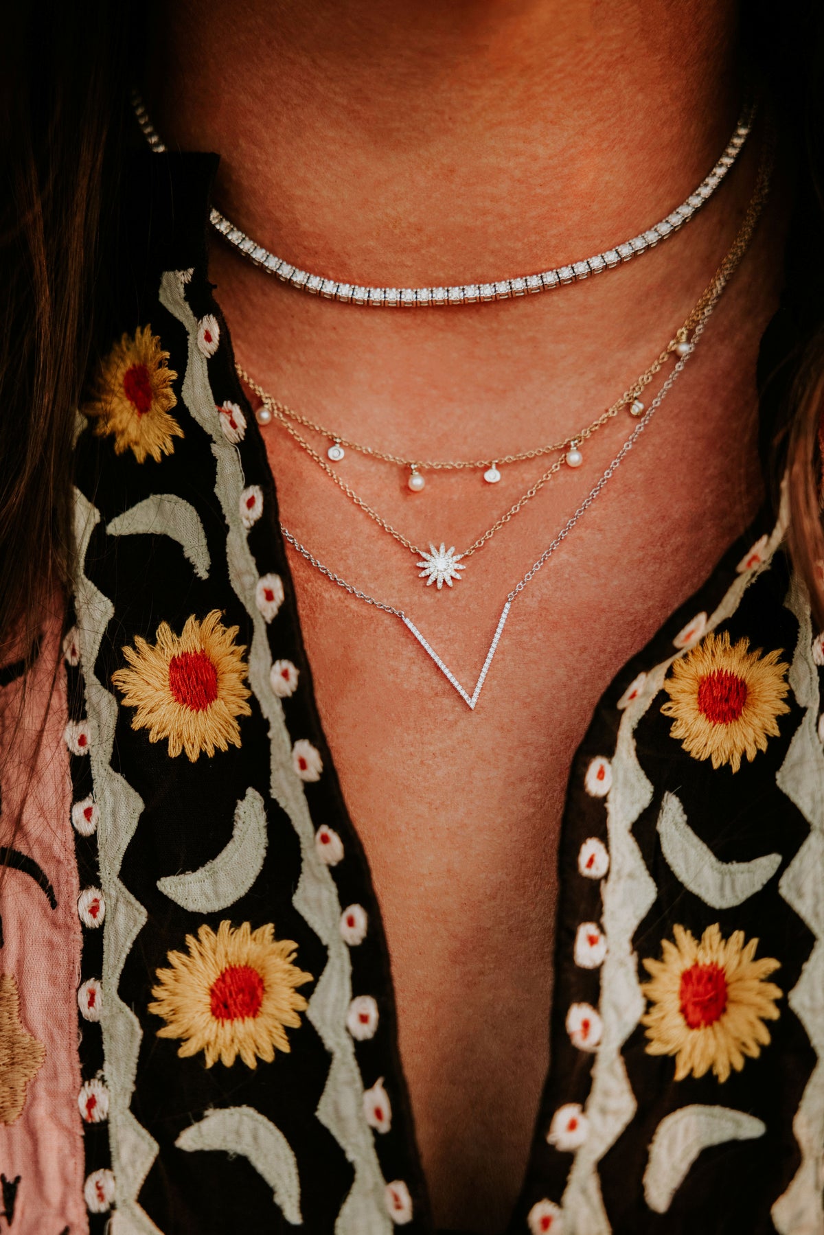V Diamond Pendant Necklace in 14K White Gold