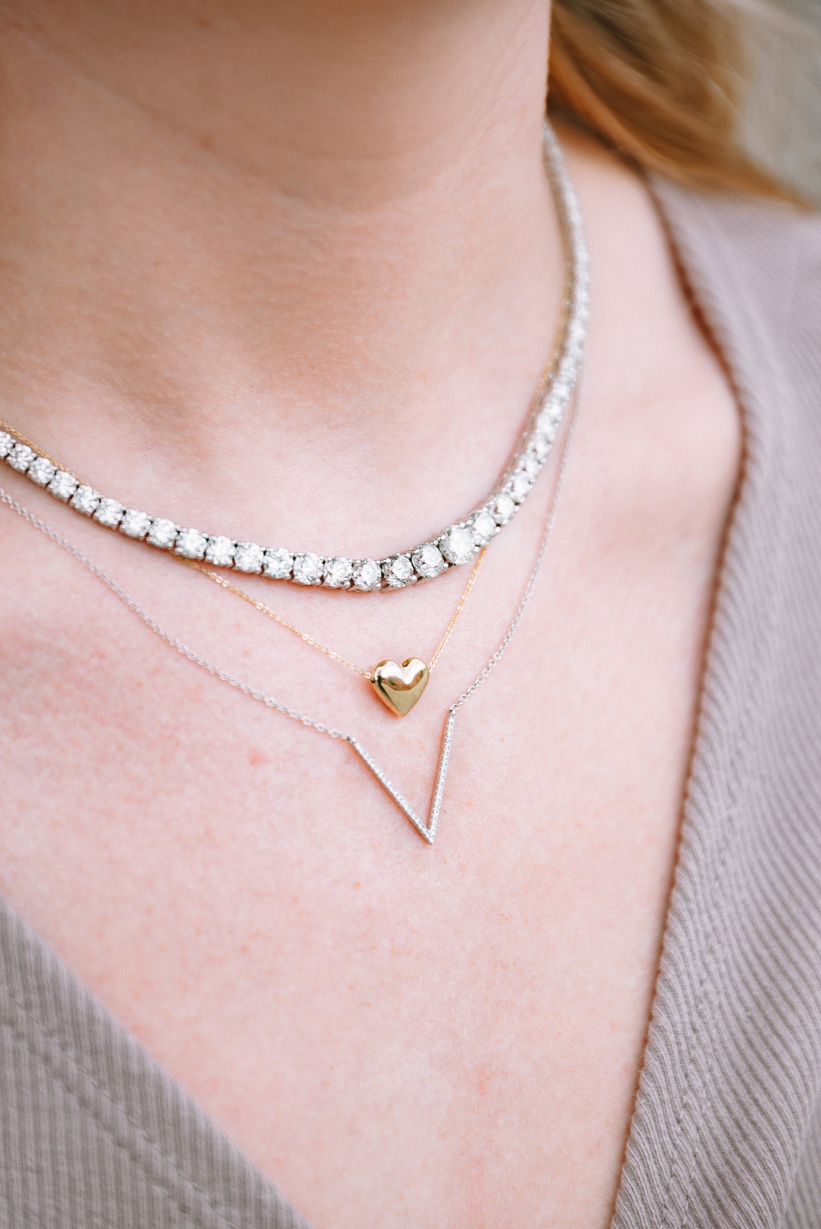 V Diamond Pendant Necklace in 14K Yellow Gold