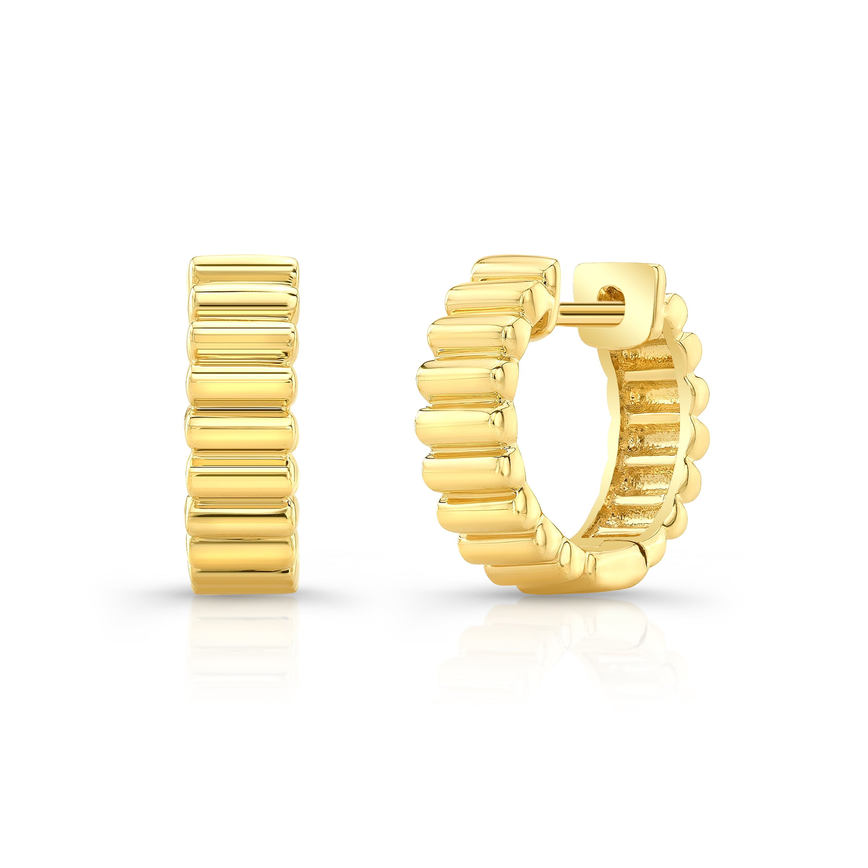 Gold Fluted Huggie Earring in 14K Yellow Gold