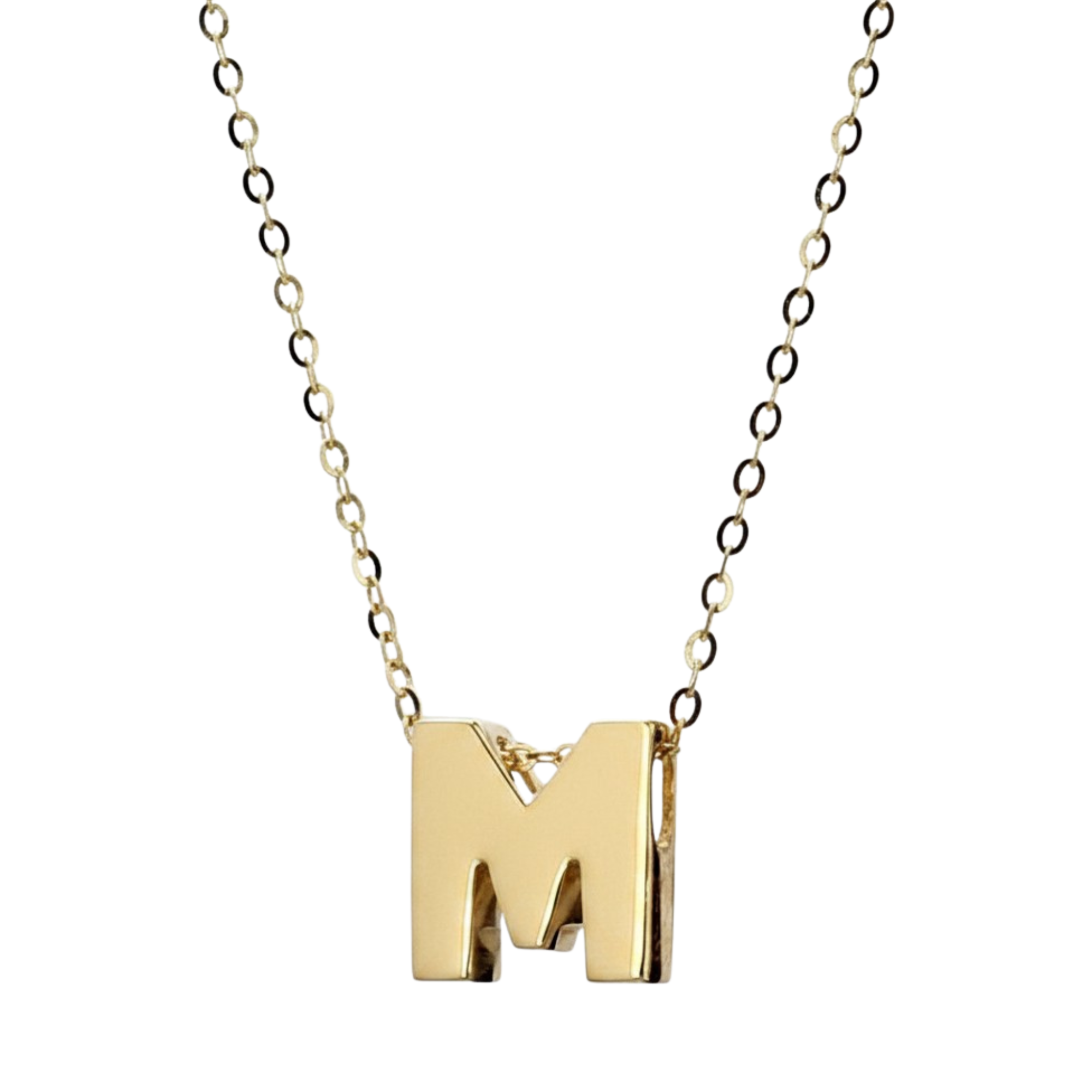 M Initial Pendant Necklace in 14K Yellow Gold