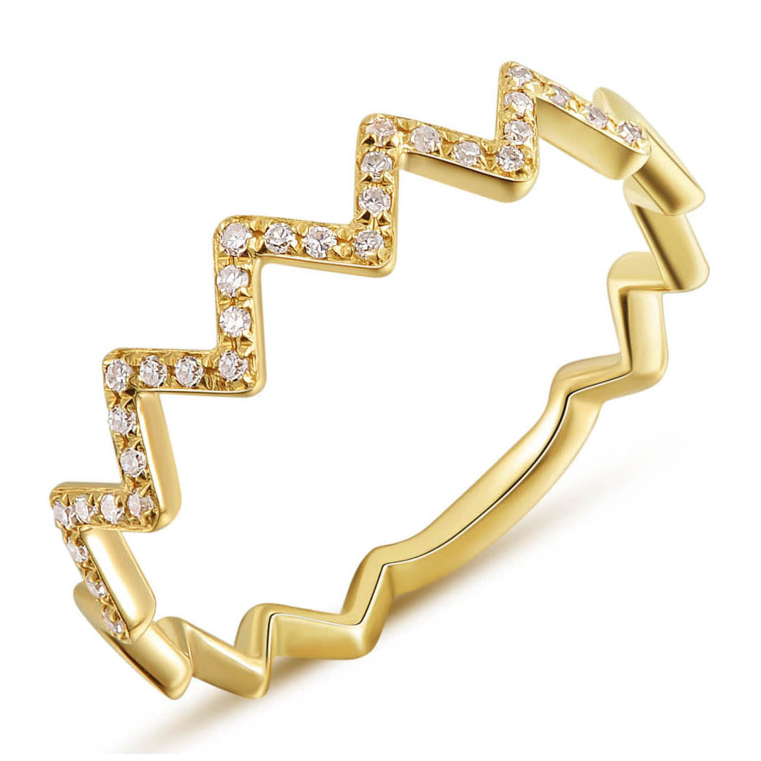 Diamond Zig Zag Band Ring in 14K Yellow Gold, Size 8