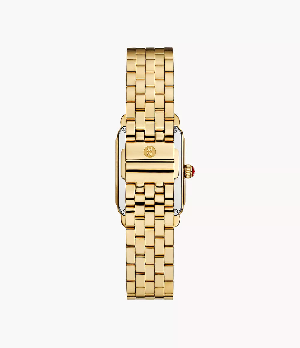 Michele Deco Park 18K Gold Plated Dark Cherry Dial Watch, 29MM